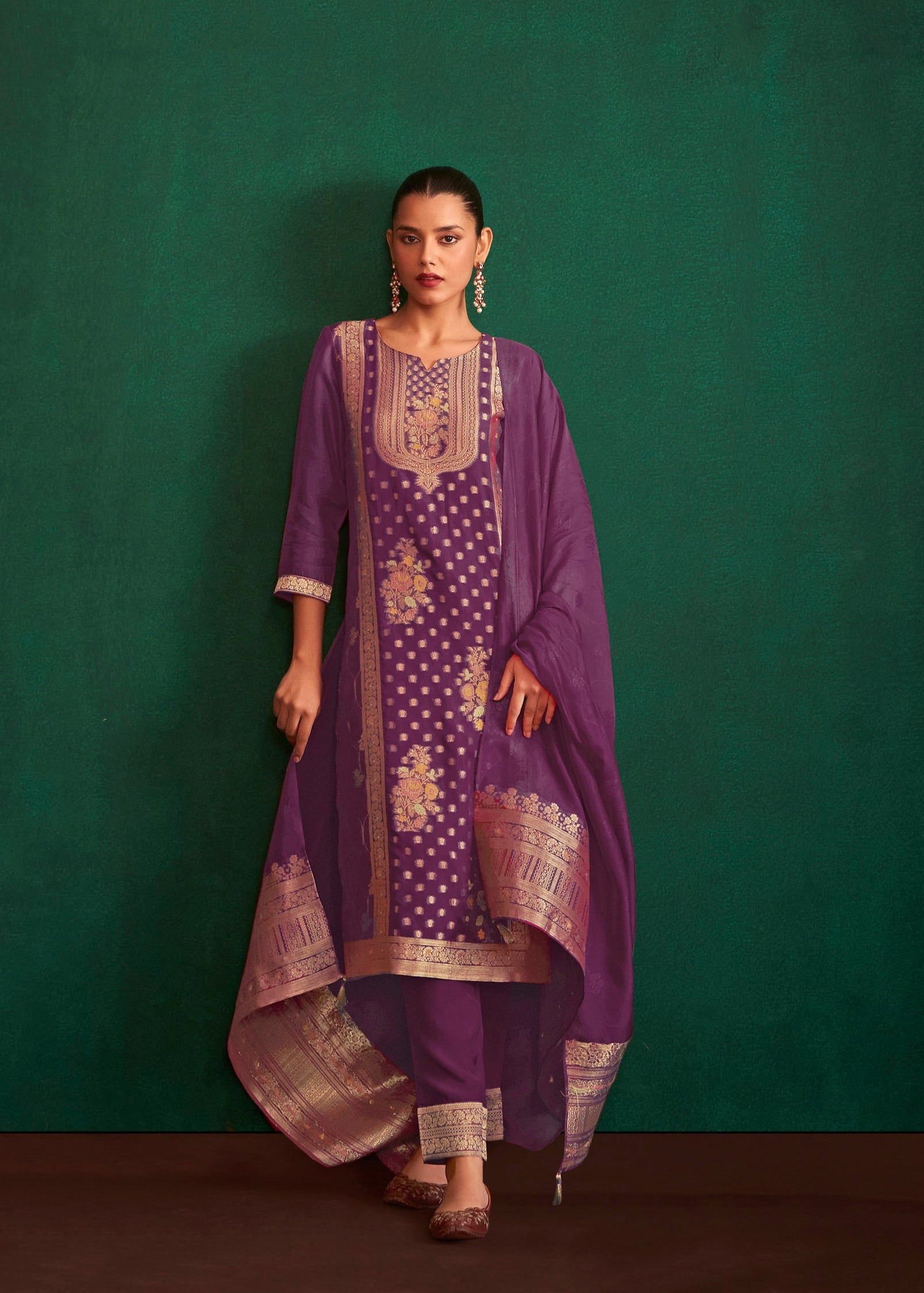 Imperial Purple Jacquard Organza Set