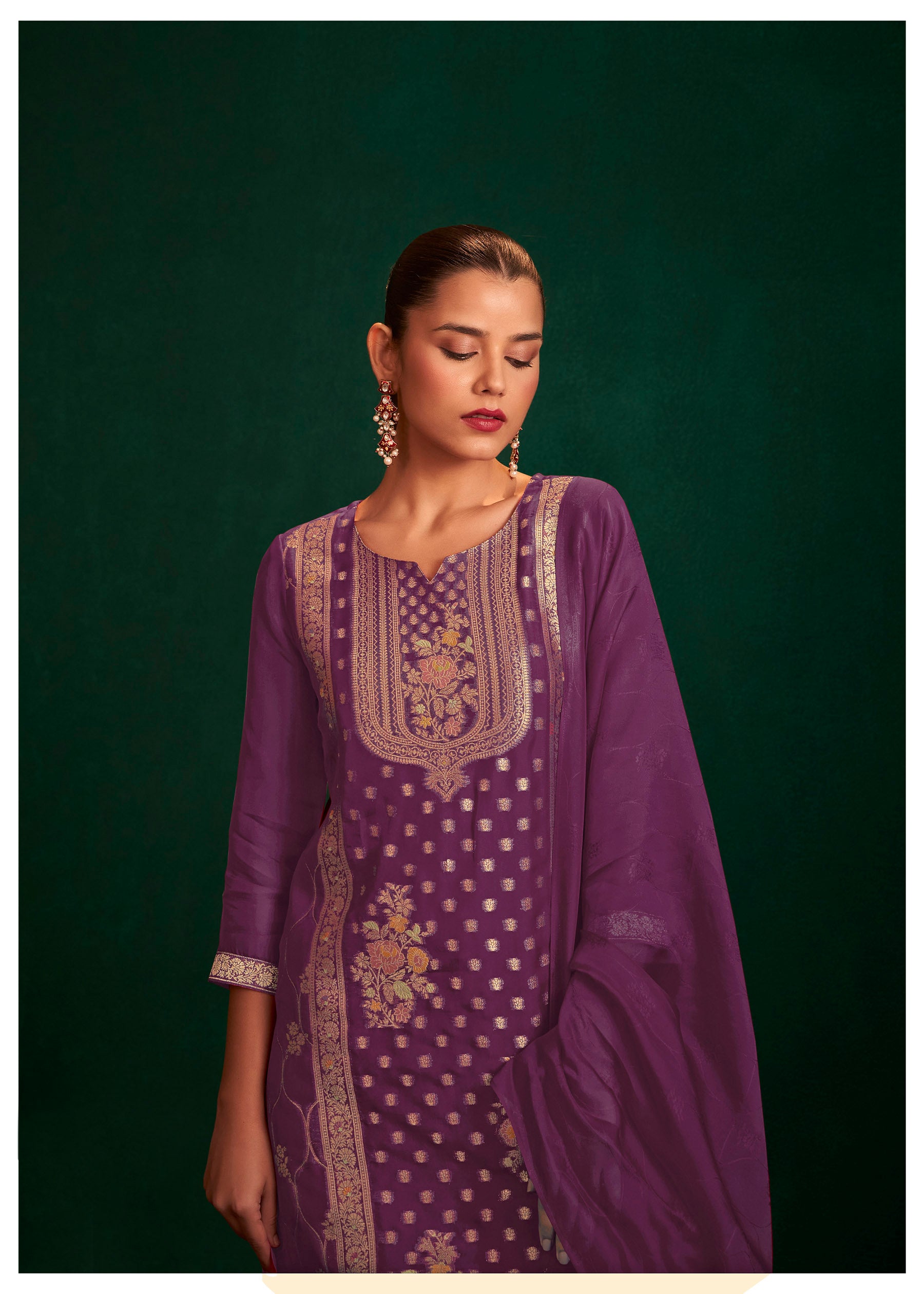 Imperial Purple Jacquard Organza Set