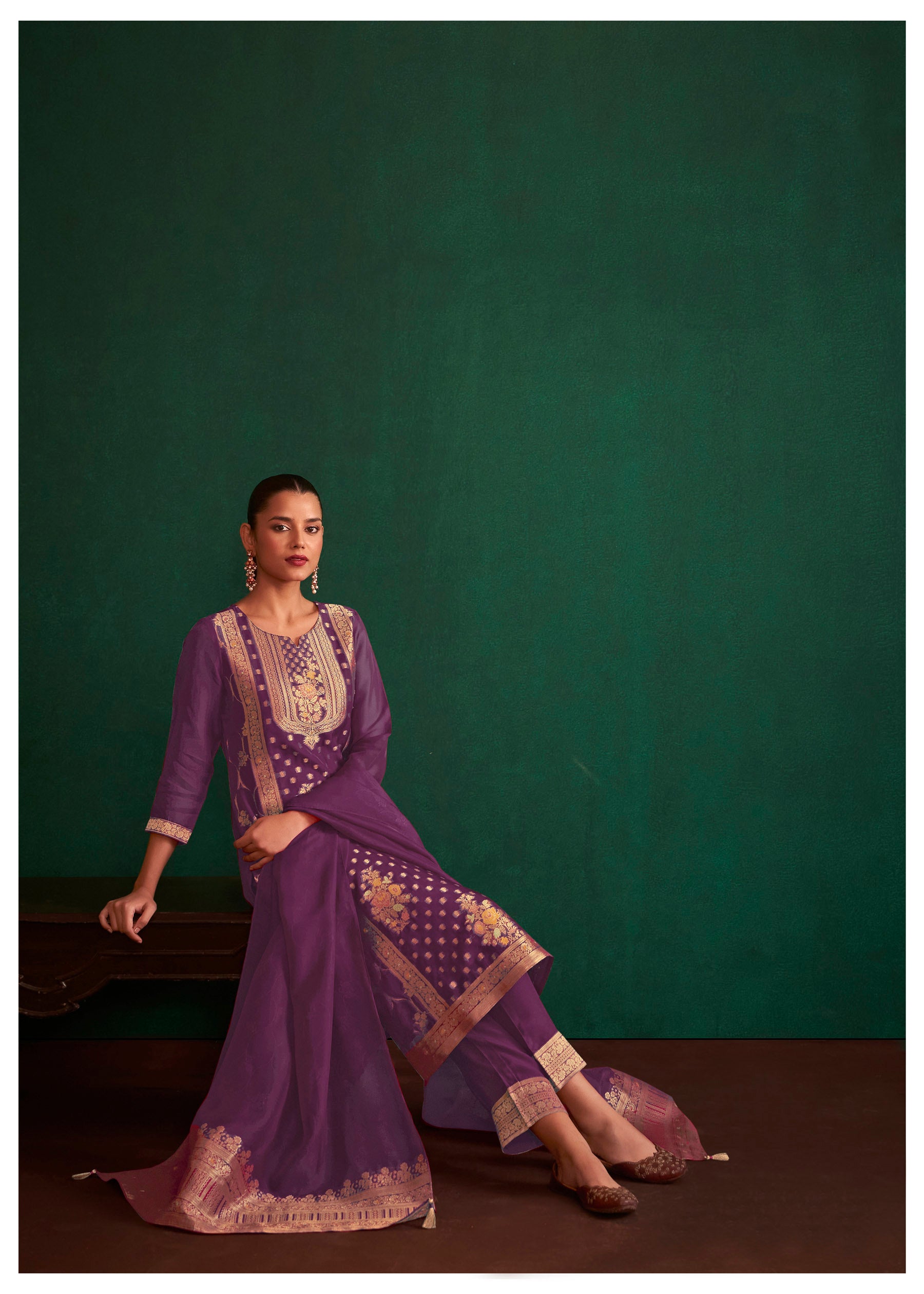 Imperial Purple Jacquard Organza Set
