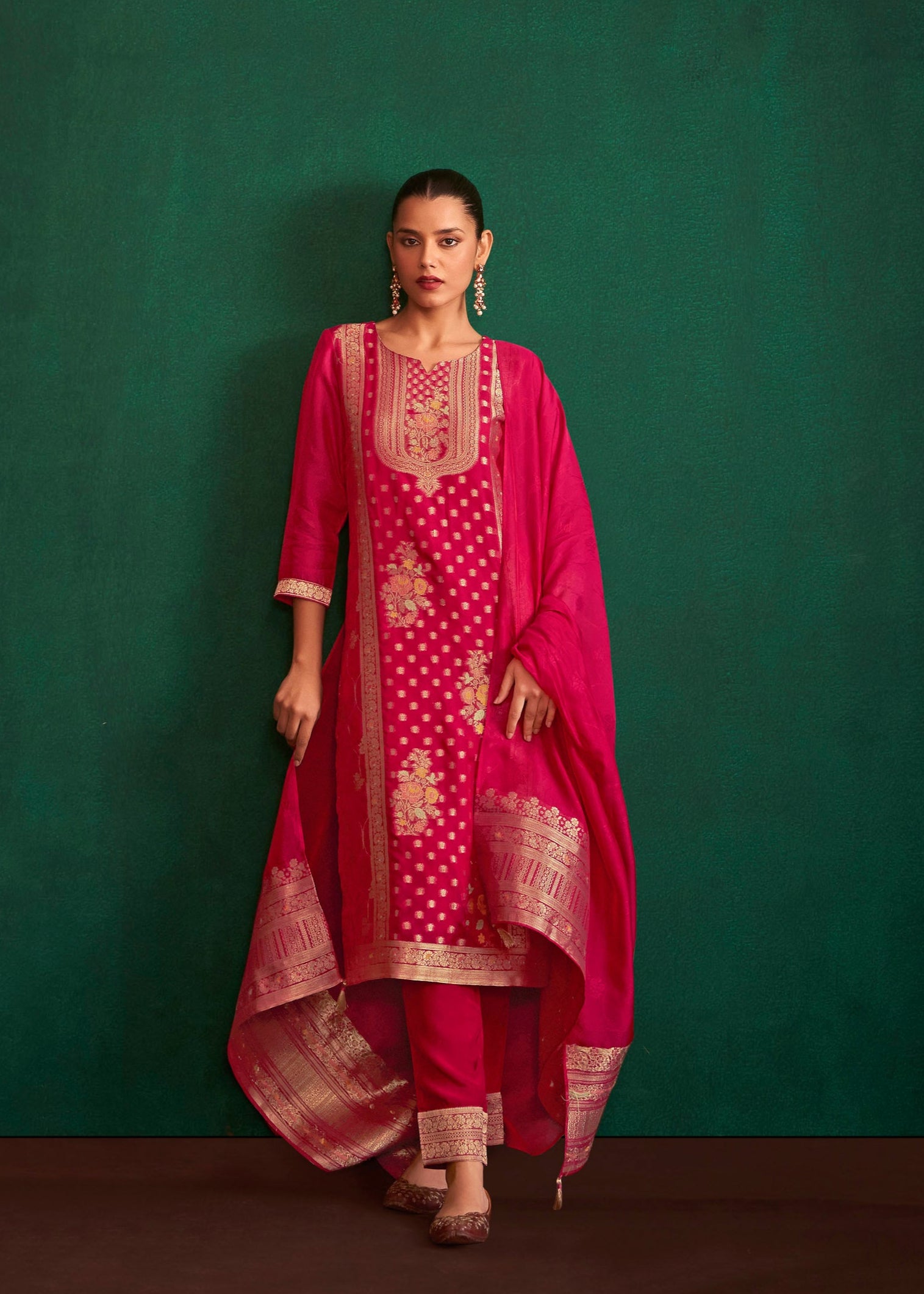 Royal Red Yarn Dyed Organza Ensemble