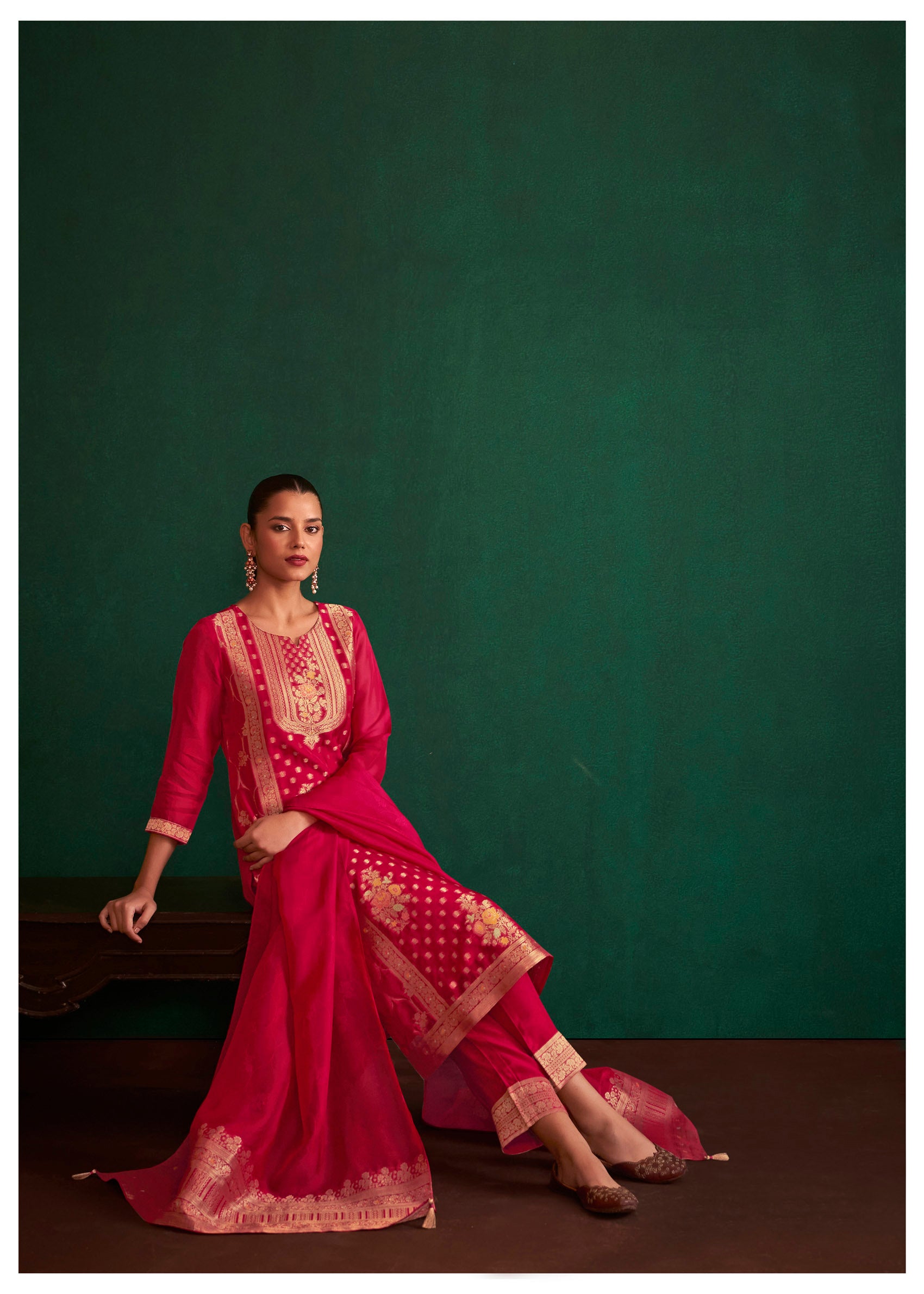 Royal Red Yarn Dyed Organza Ensemble