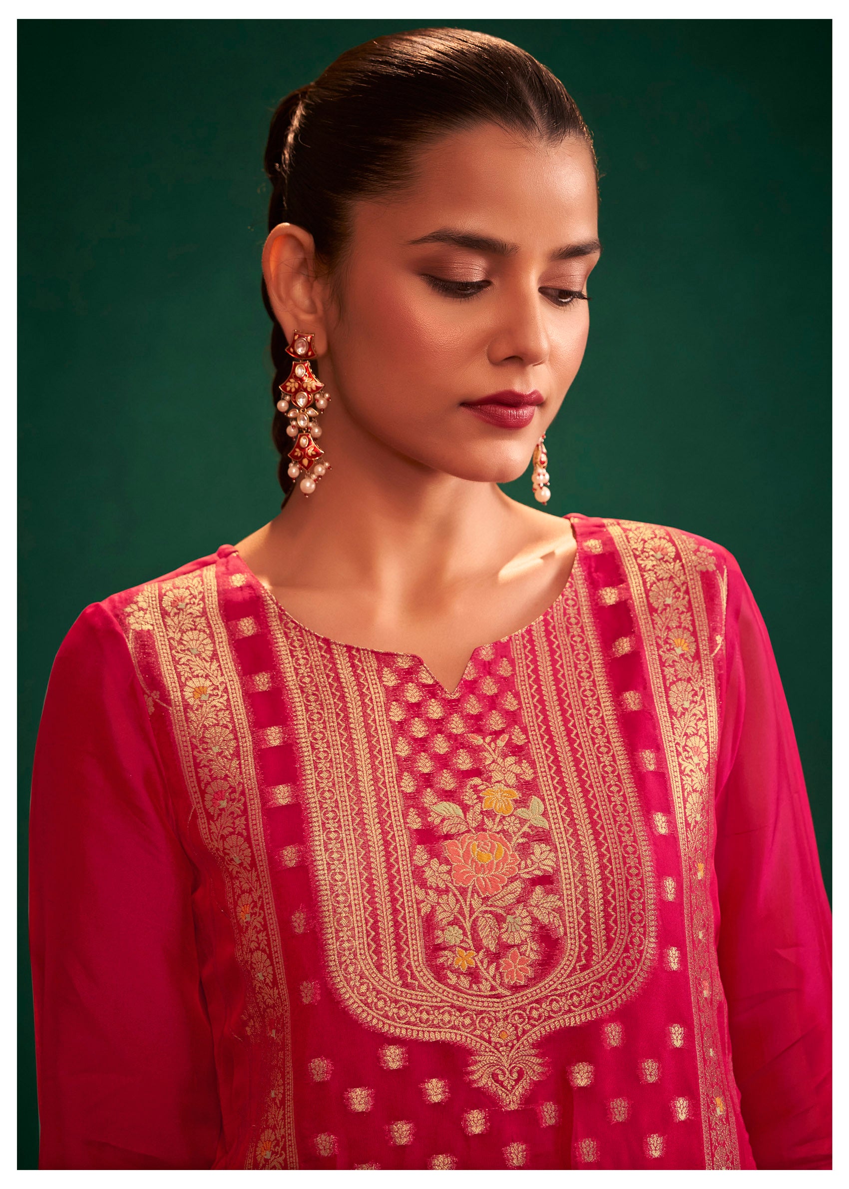 Royal Red Yarn Dyed Organza Ensemble