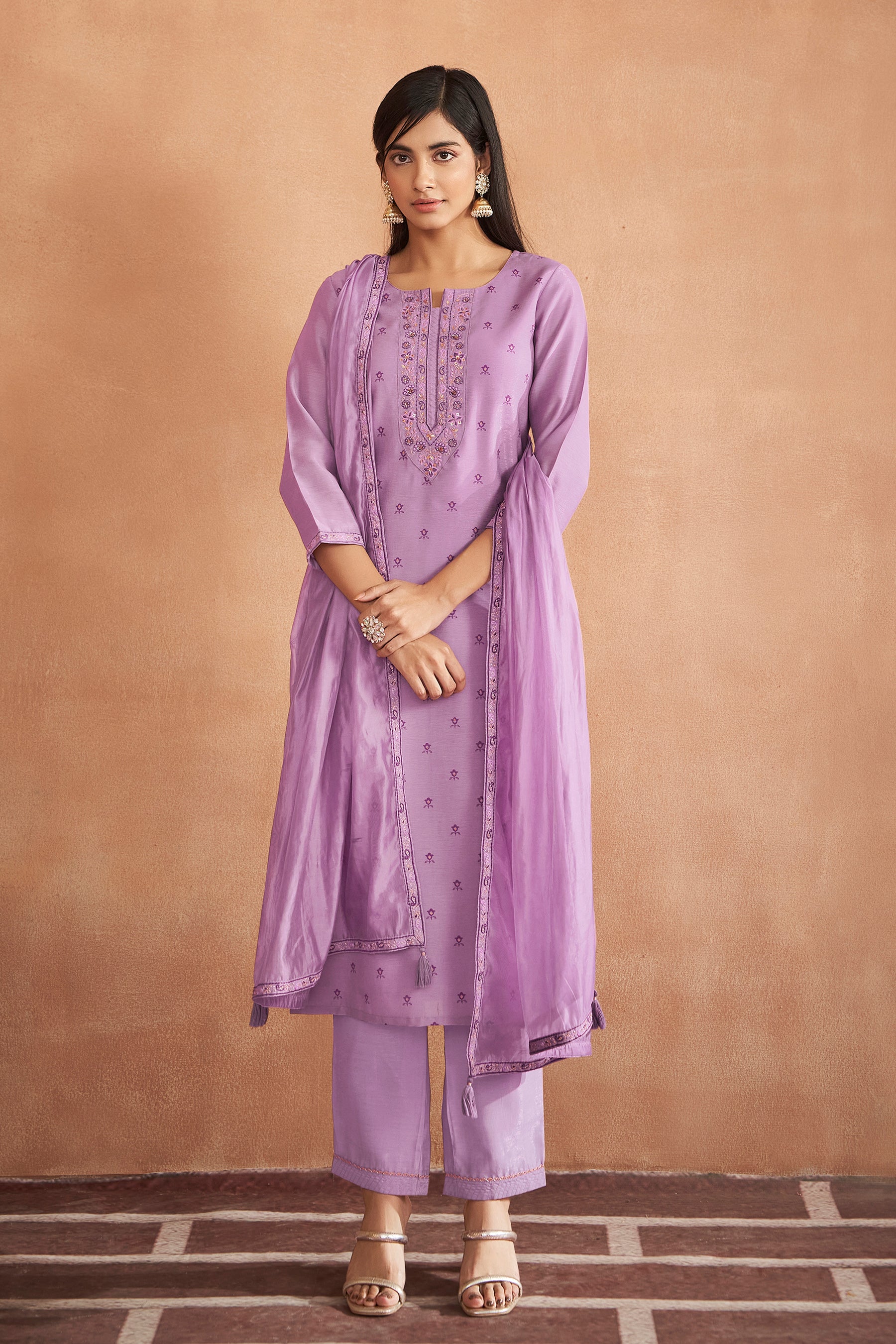 Lavender Silk Modal Shimmer Kurta Set