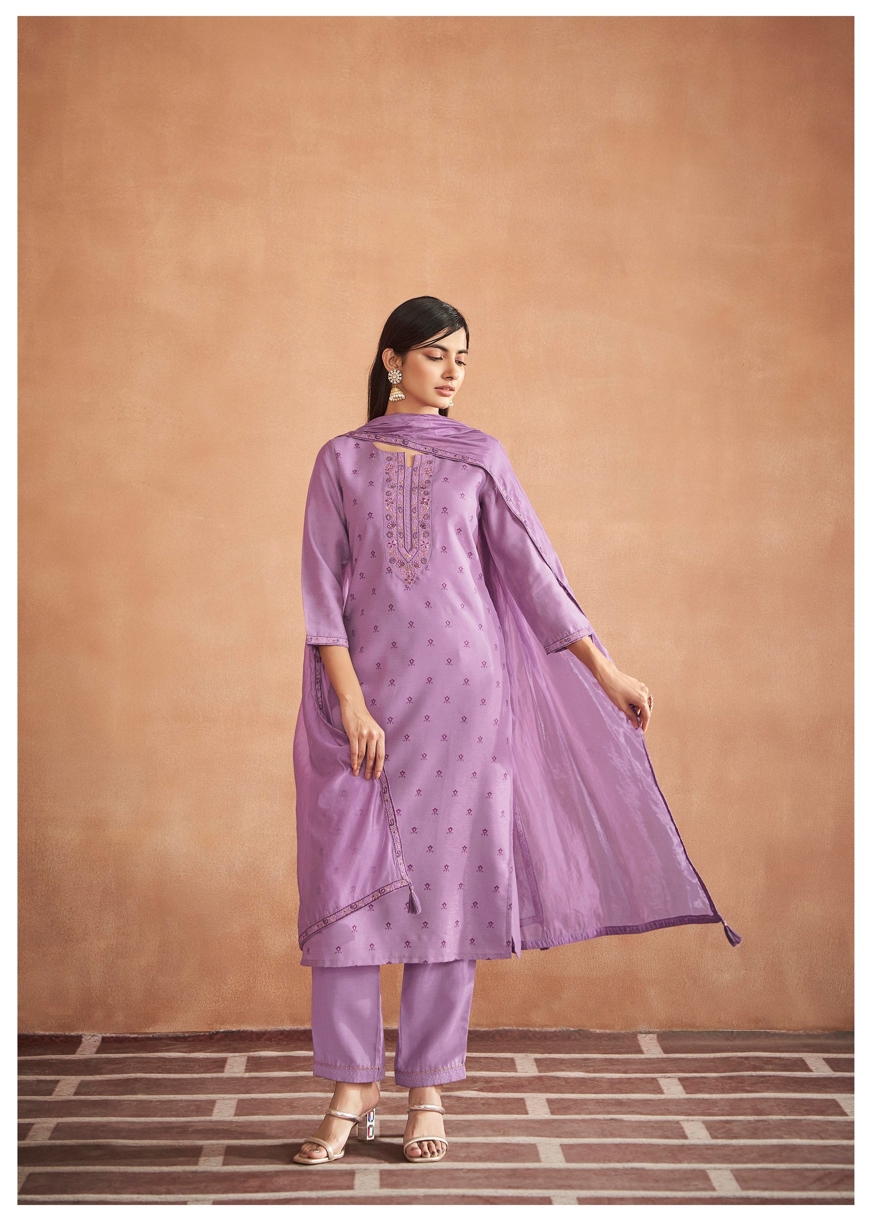 Lavender Silk Modal Shimmer Kurta Set
