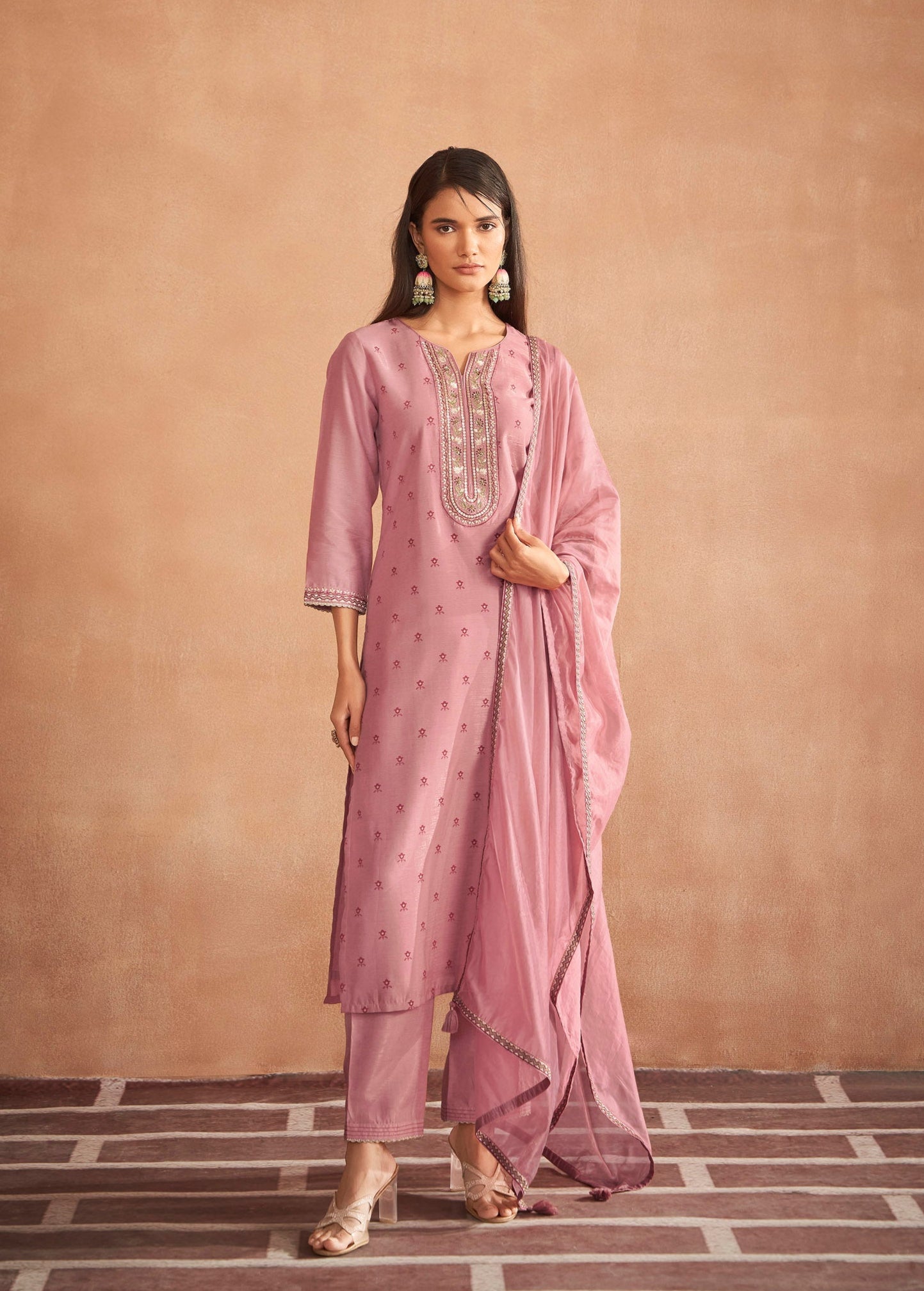 Peach Blossom Modal Shimmer Silk Kurta Set