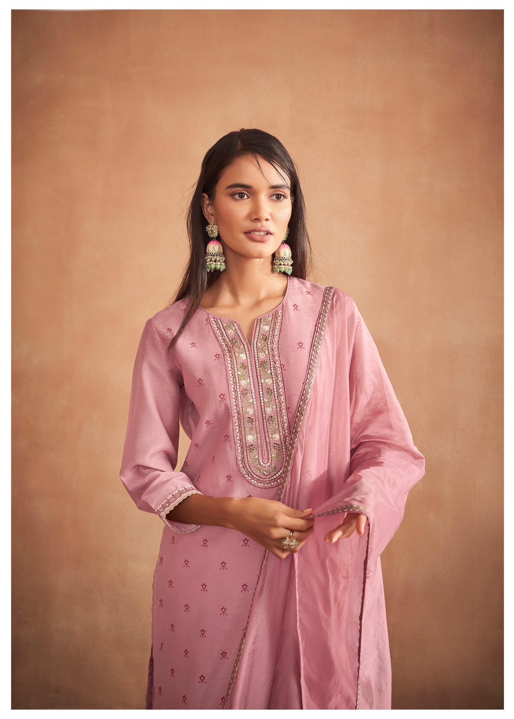Peach Blossom Modal Shimmer Silk Kurta Set