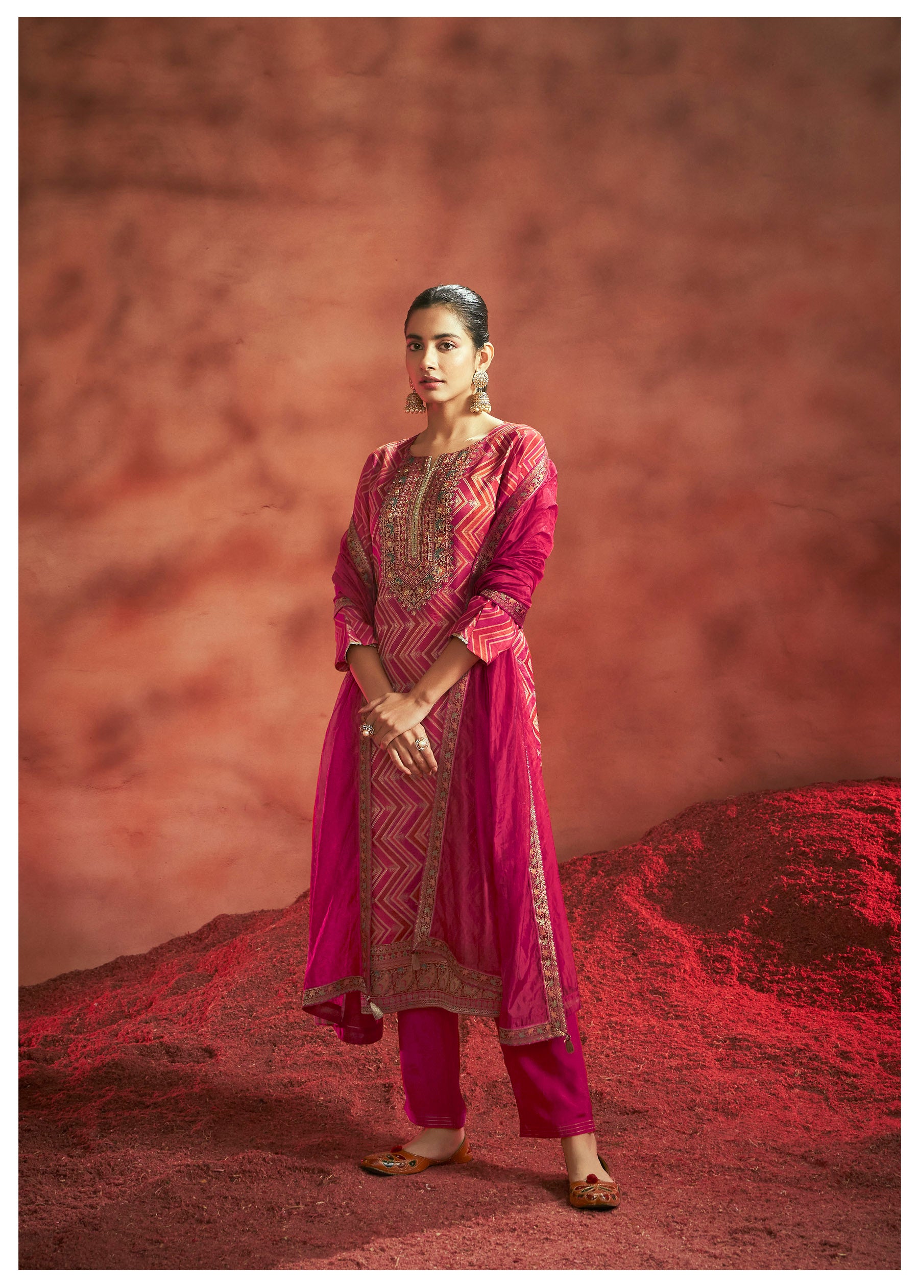Ruby Radiance Jacquard Organza Set