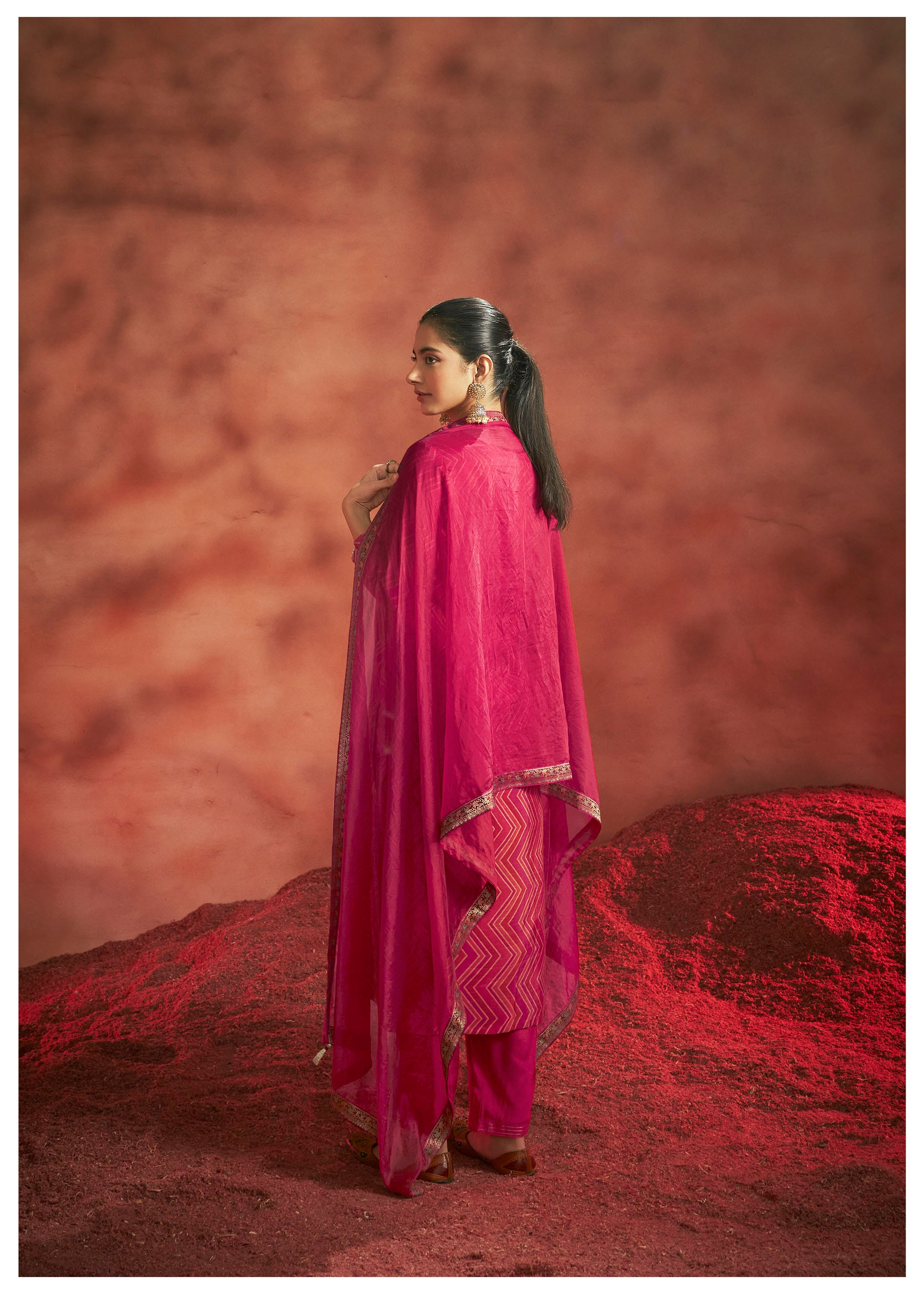 Ruby Radiance Jacquard Organza Set