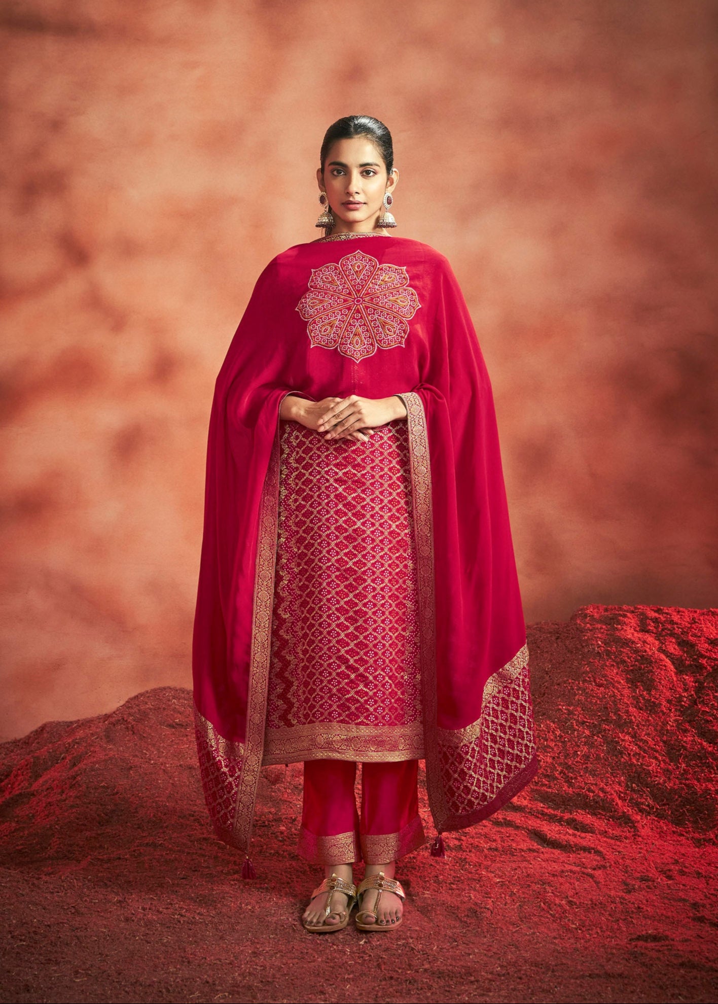 Belle Georgette Bandhani Kurti Set