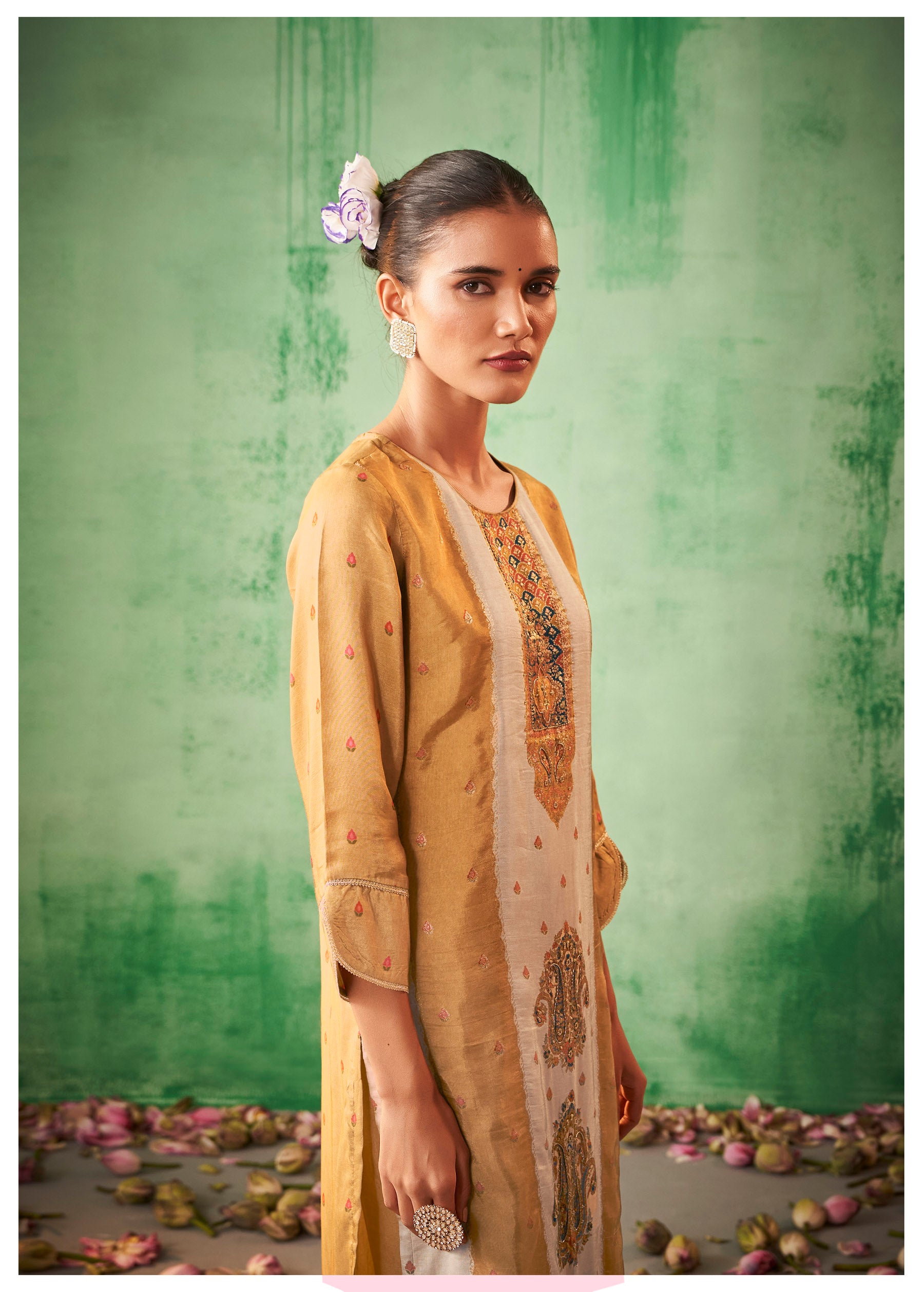 Mustard Radiance Jacquard Organza Set