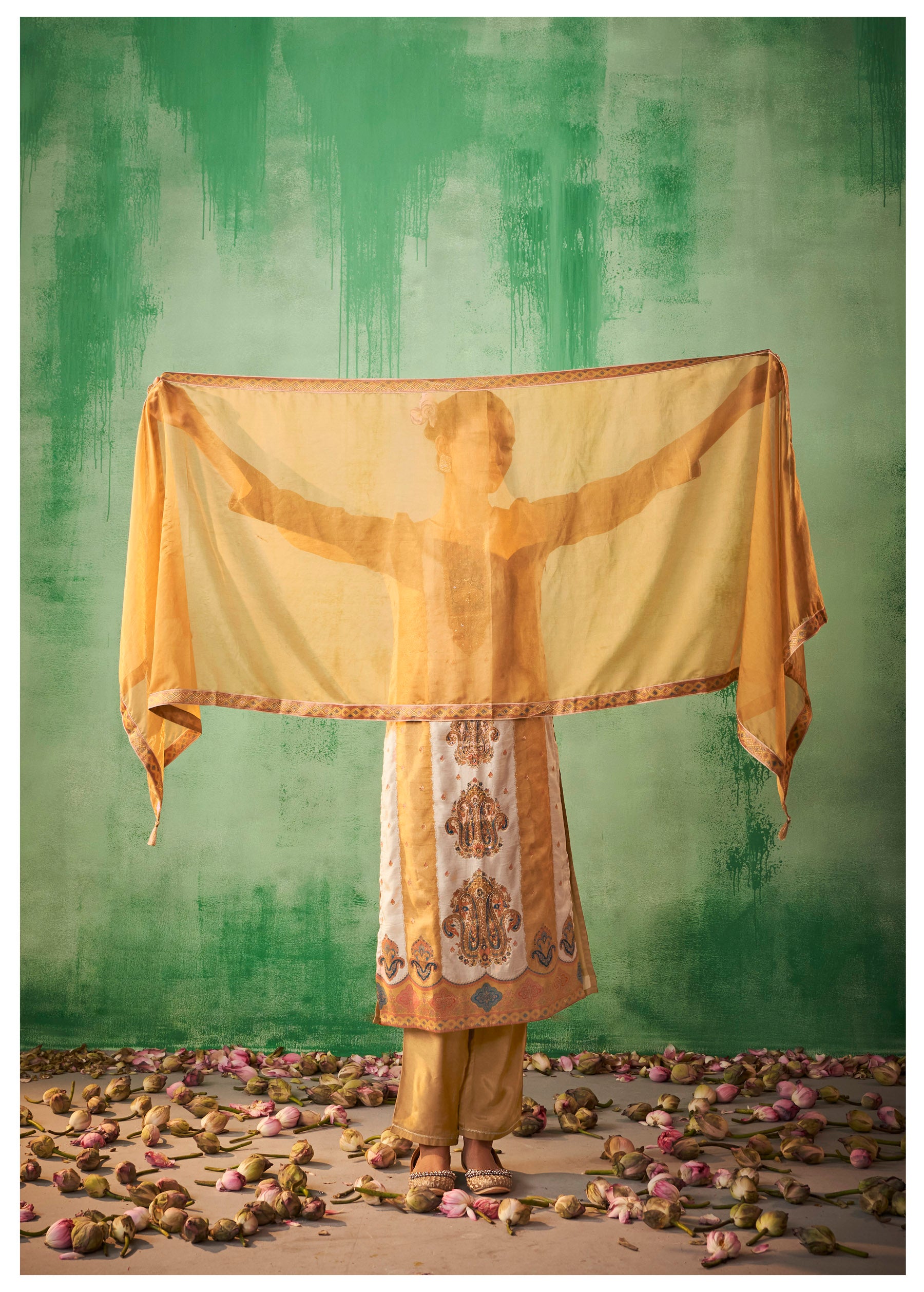 Mustard Radiance Jacquard Organza Set