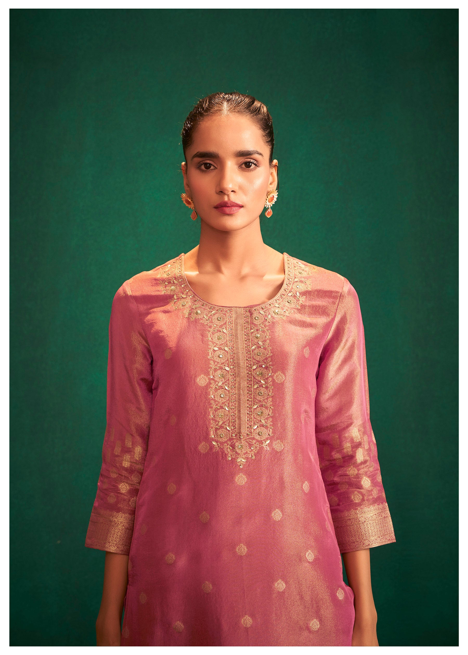 Rust Shimmer Jacquard Handwork Set