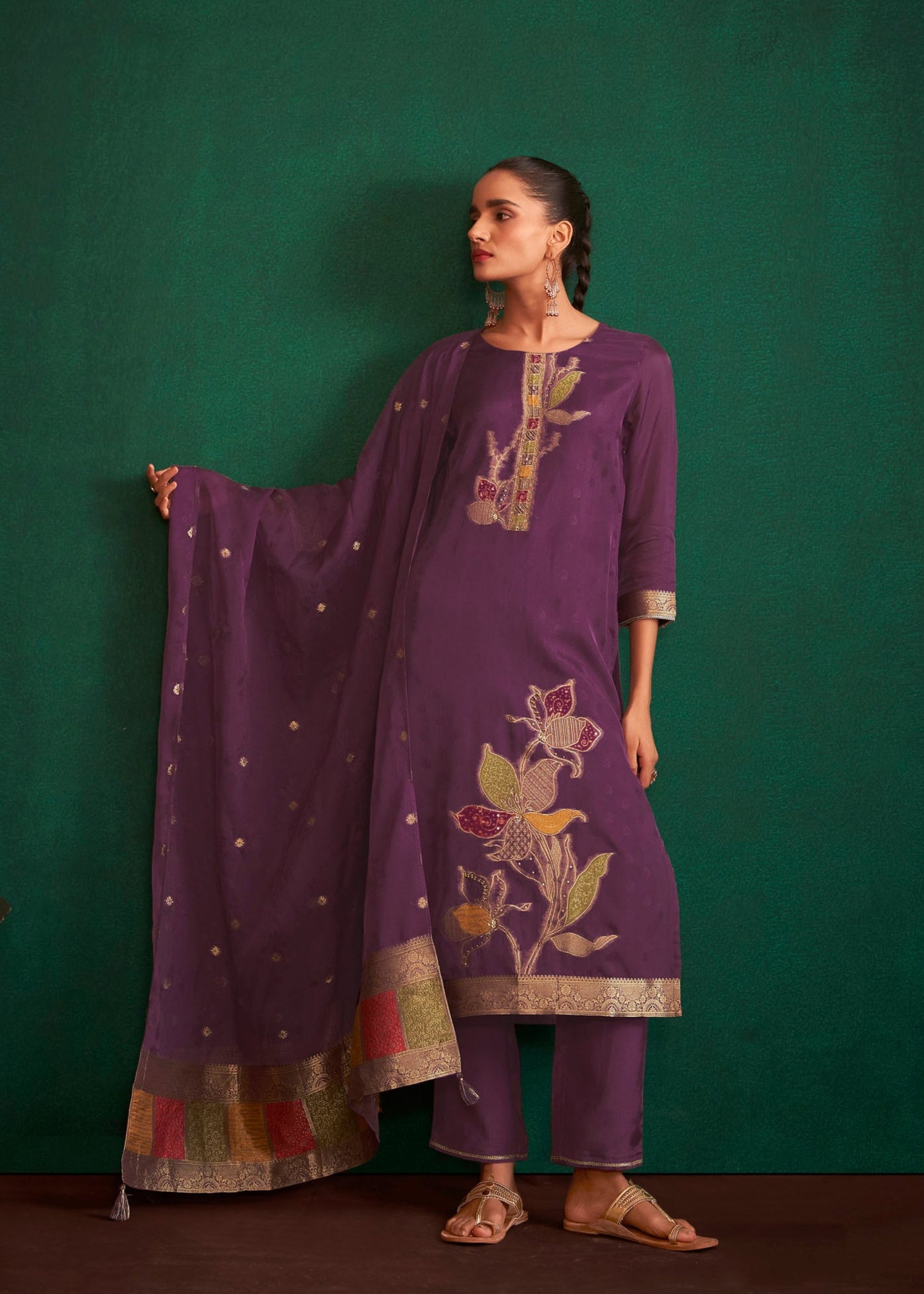 Majestic Purple Organza Handwork Ensemble