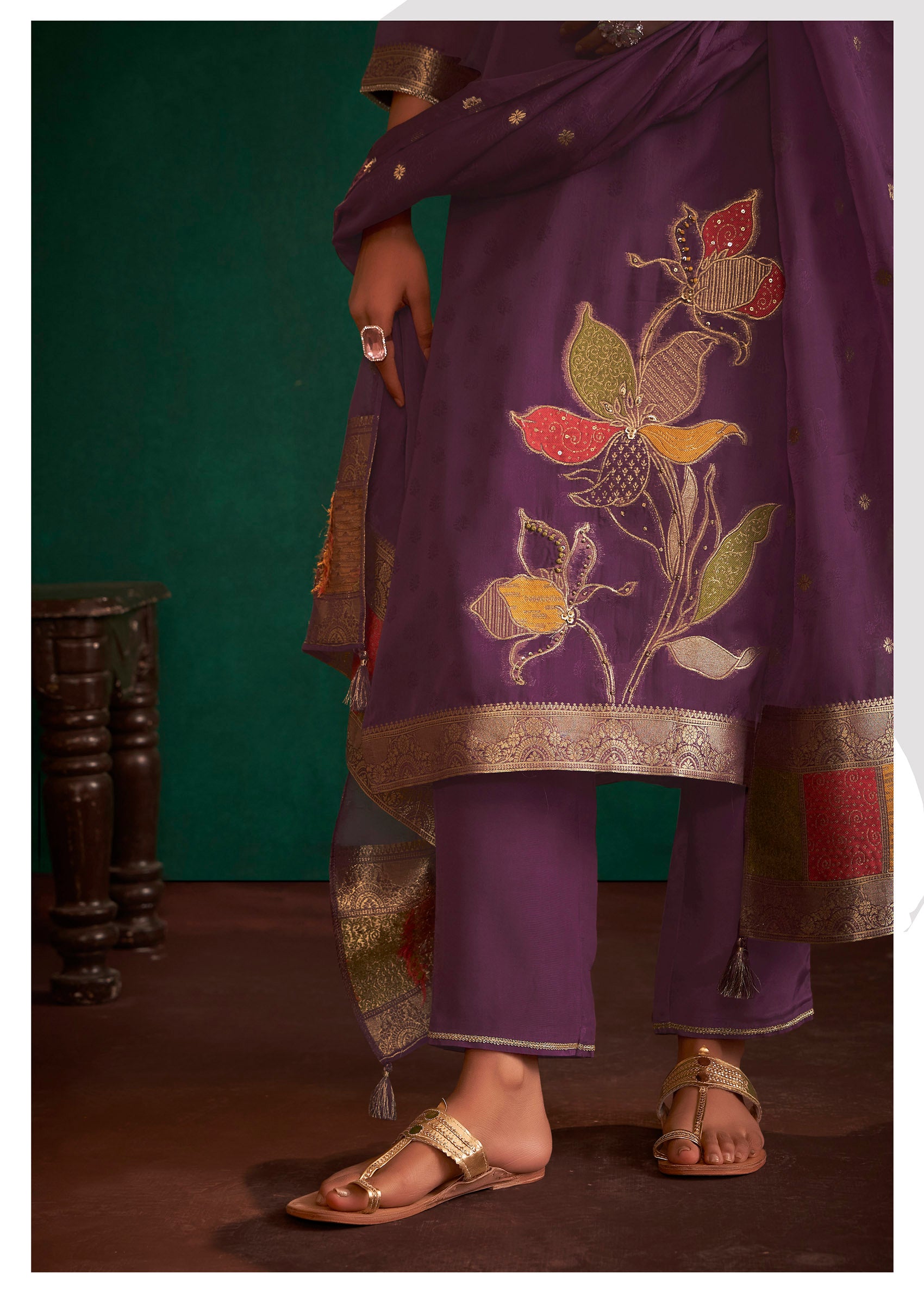 Majestic Purple Organza Handwork Ensemble