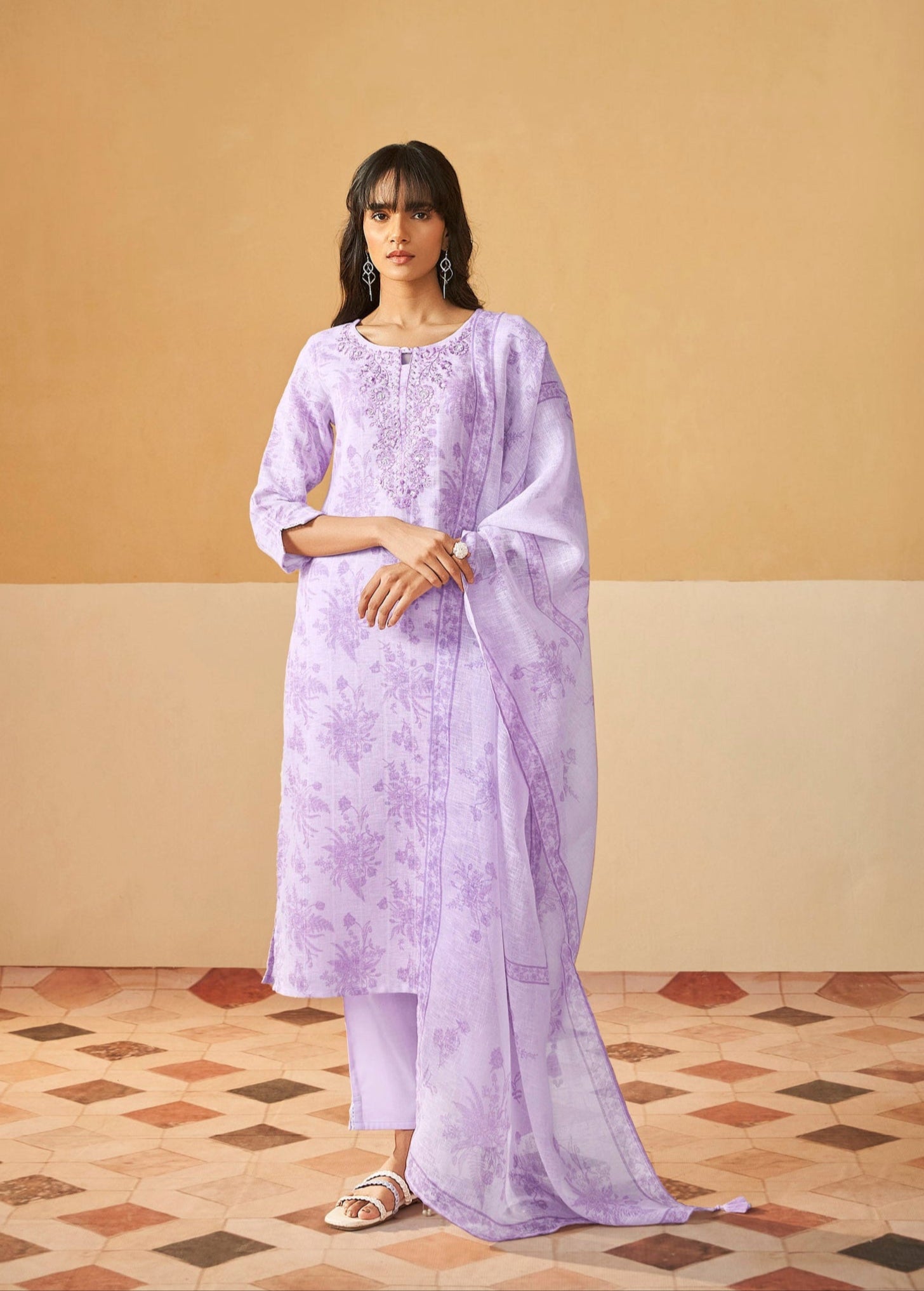 Lilac Lavender Linen Cotton Kurta Set