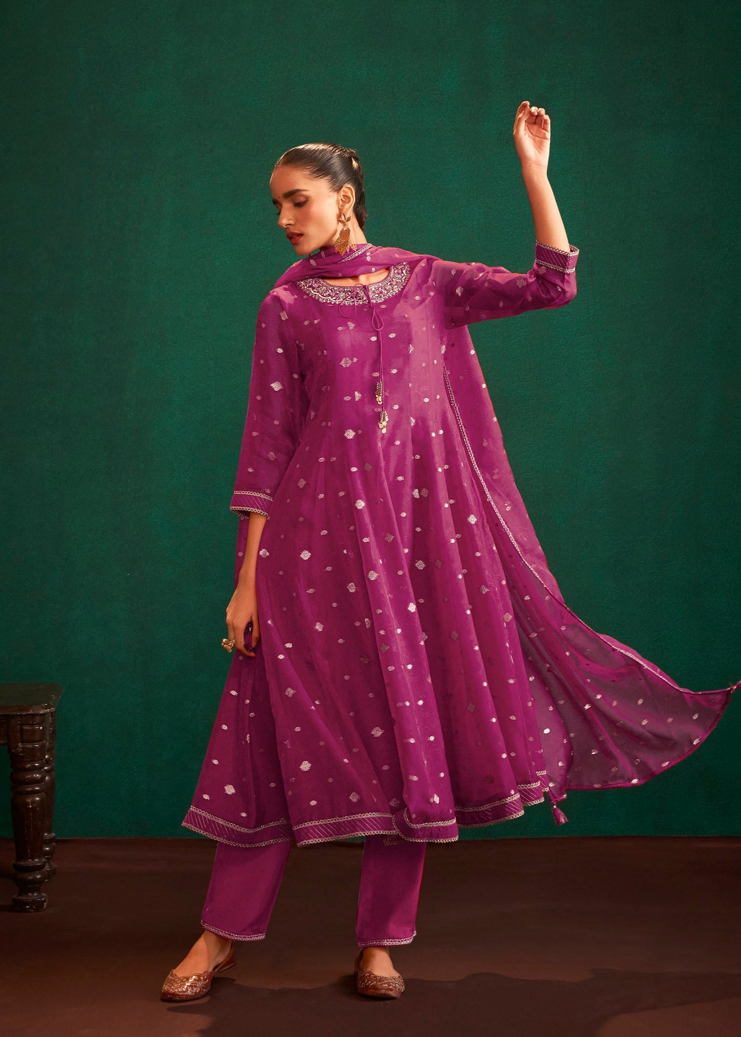 Vive Yarn-Dyed Organza Anarkali Set