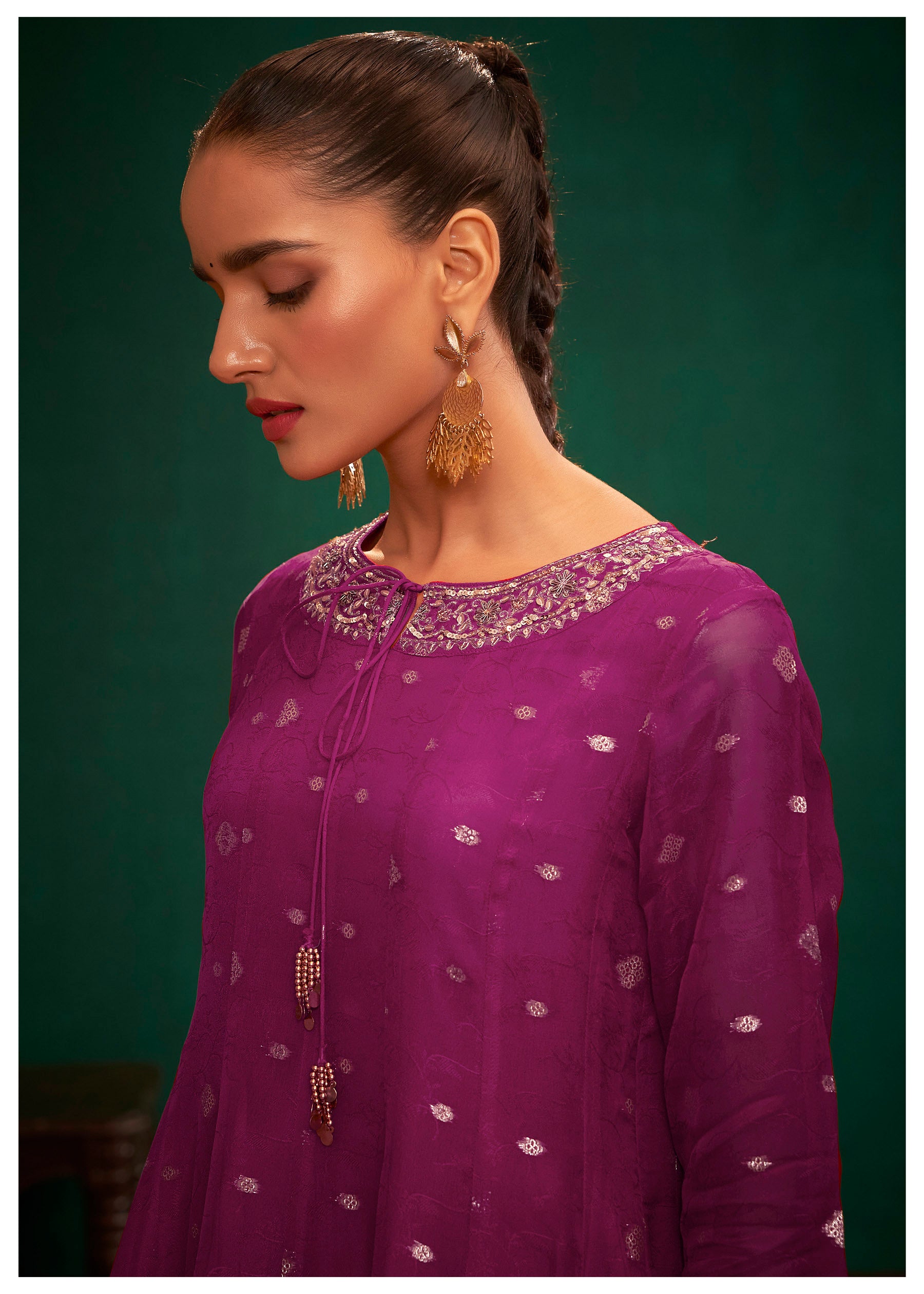 Vive Yarn-Dyed Organza Anarkali Set