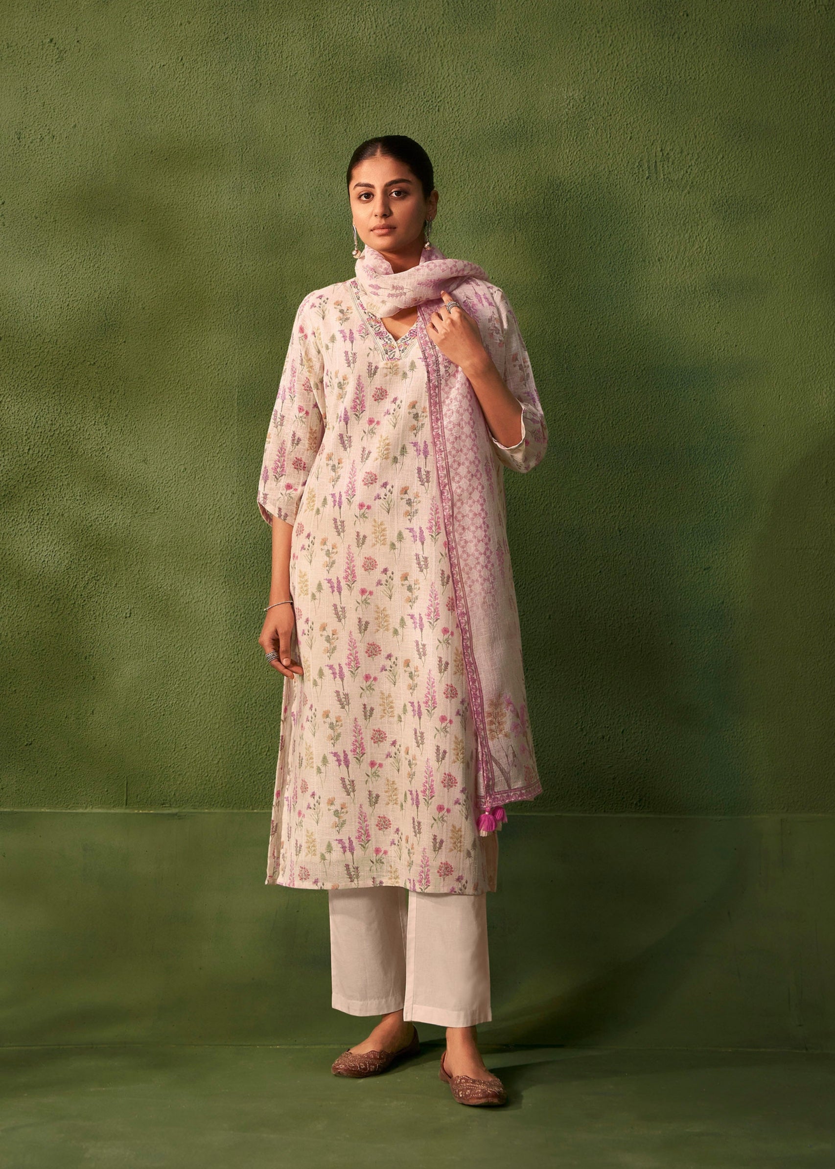 Seraphina Digital Print Embroidered Linen Kurta Set