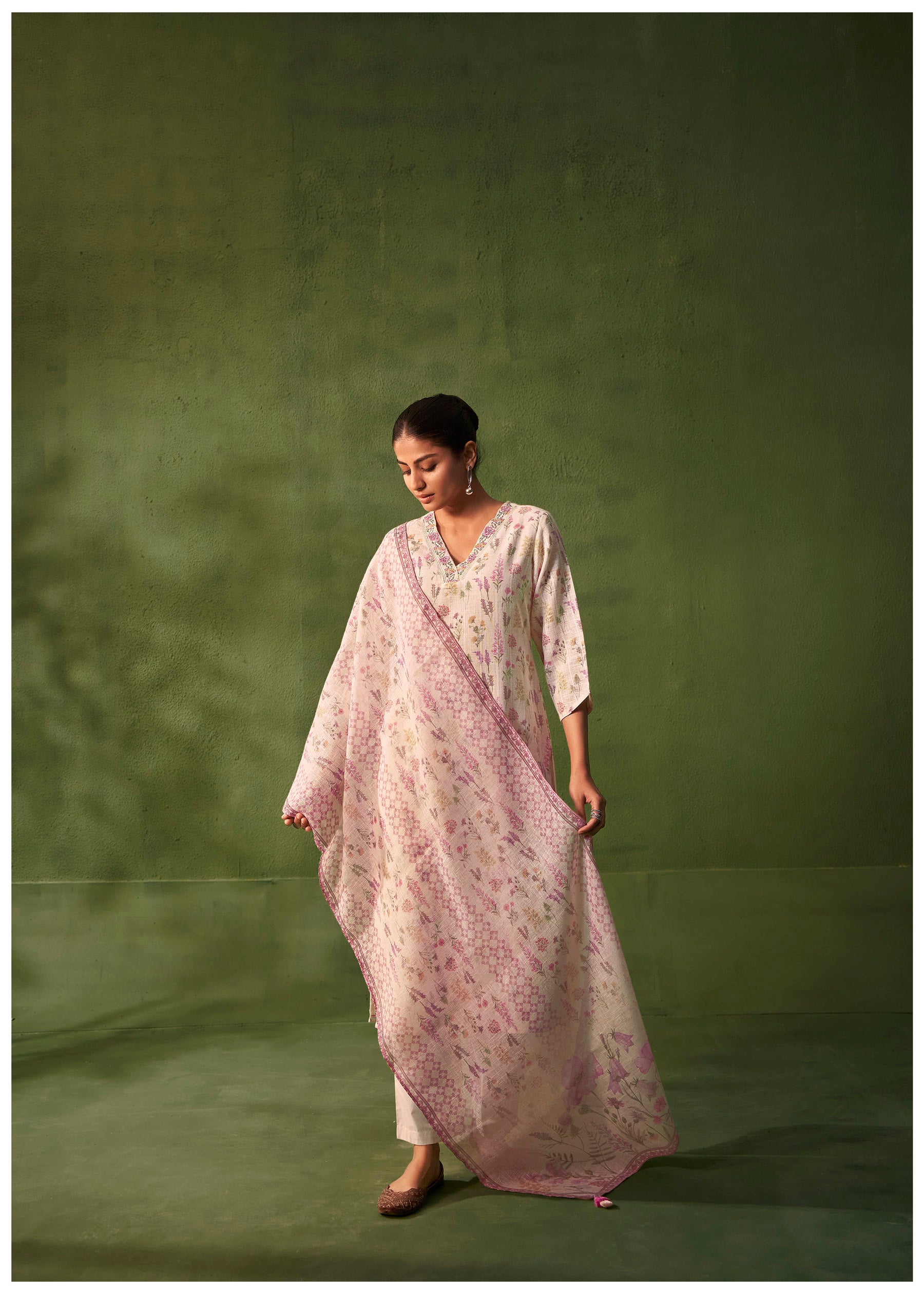 Seraphina Digital Print Embroidered Linen Kurta Set