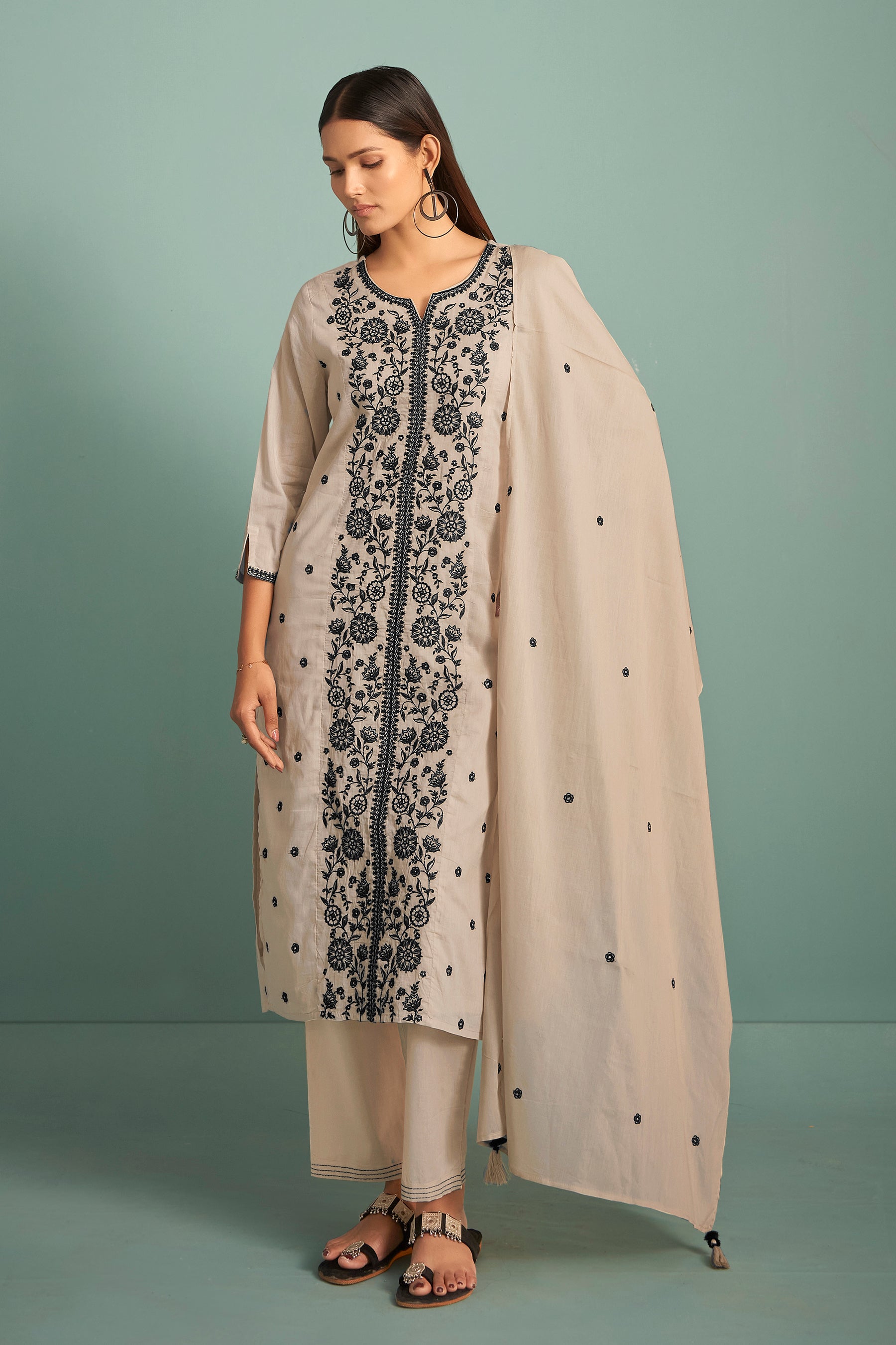 Lenora Cream Chikankari Embroidered Cotton Kurta Set
