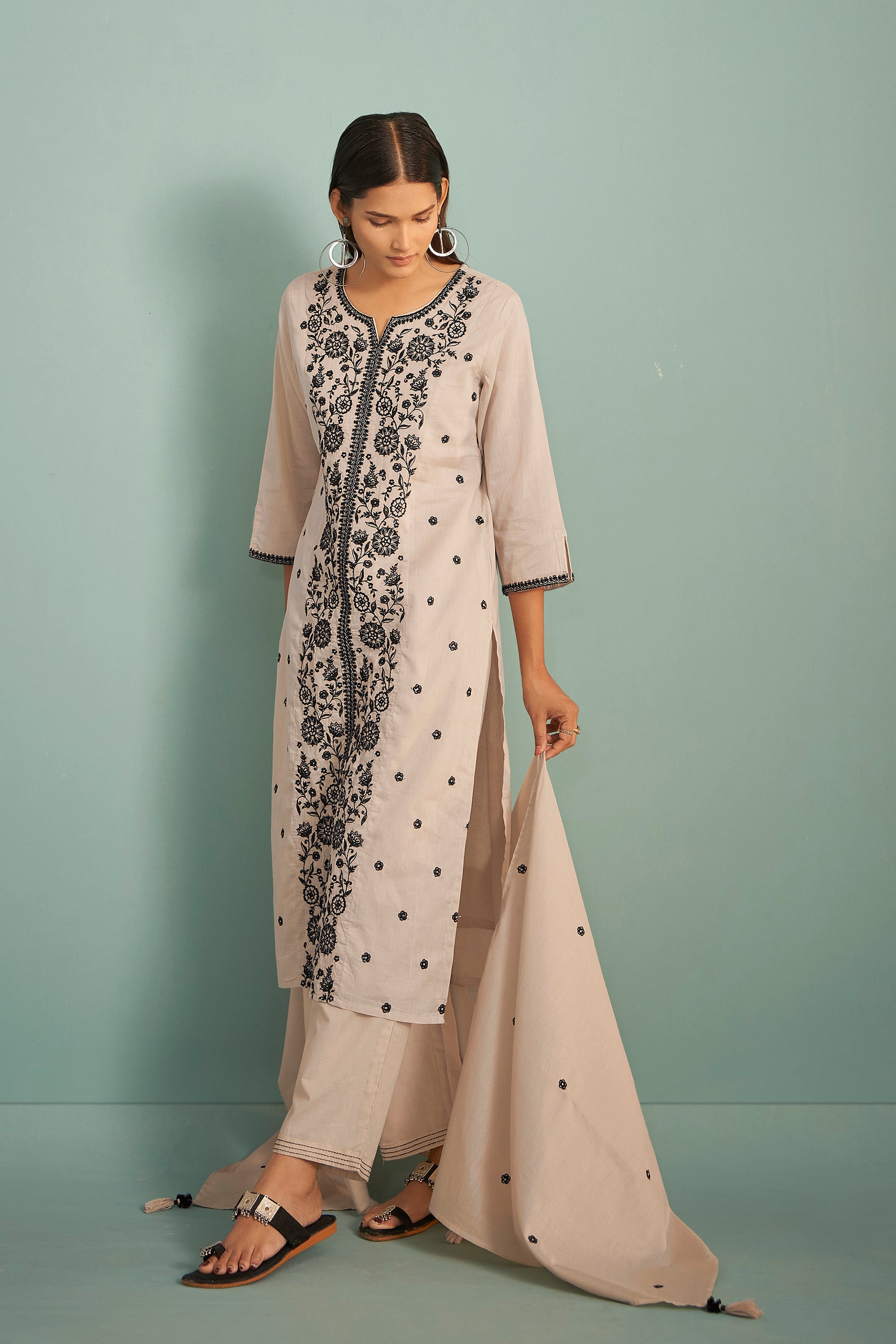 Lenora Cream Chikankari Embroidered Cotton Kurta Set