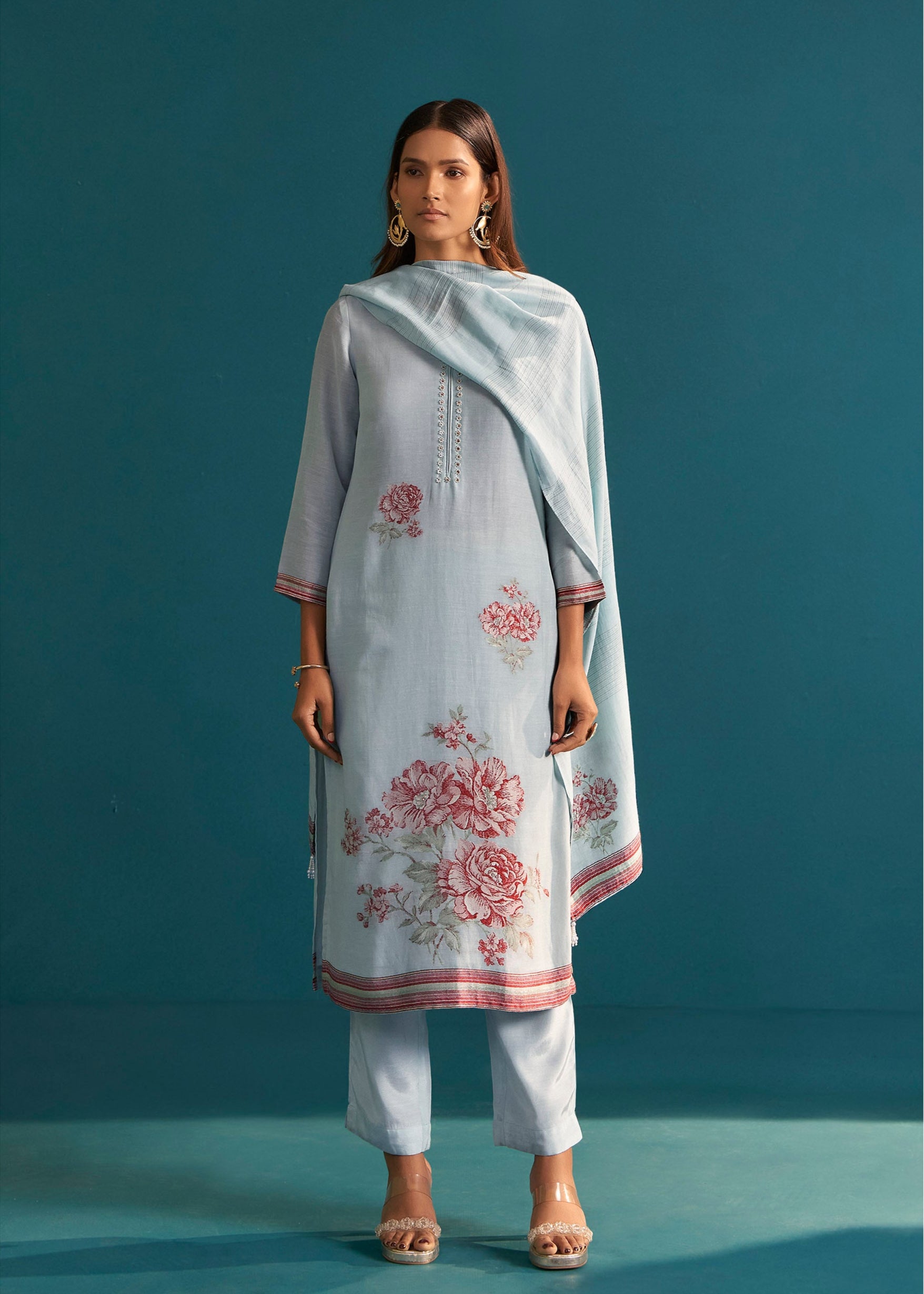 Aquella Floral Linen Kurta Set