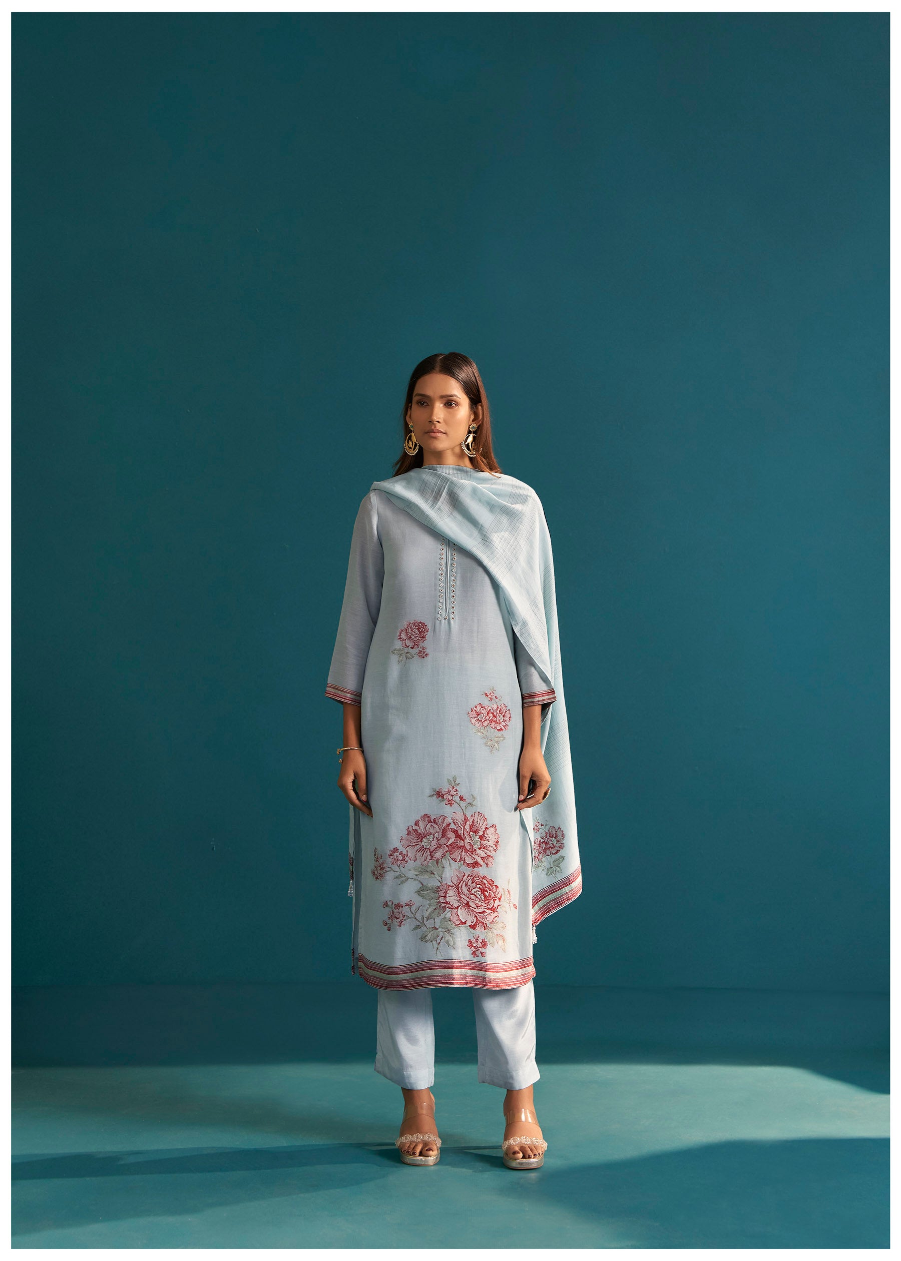 Aquella Floral Linen Kurta Set