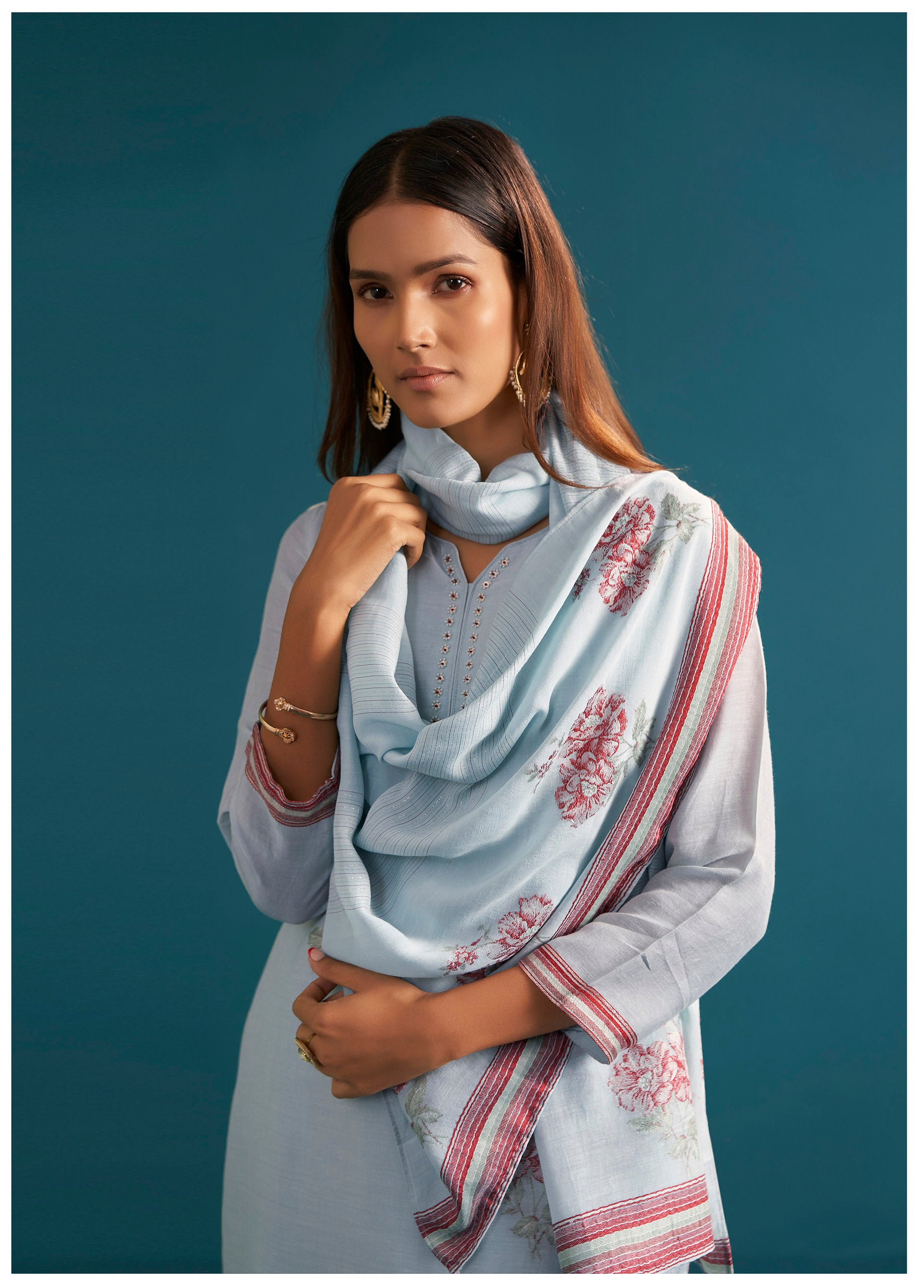 Aquella Floral Linen Kurta Set