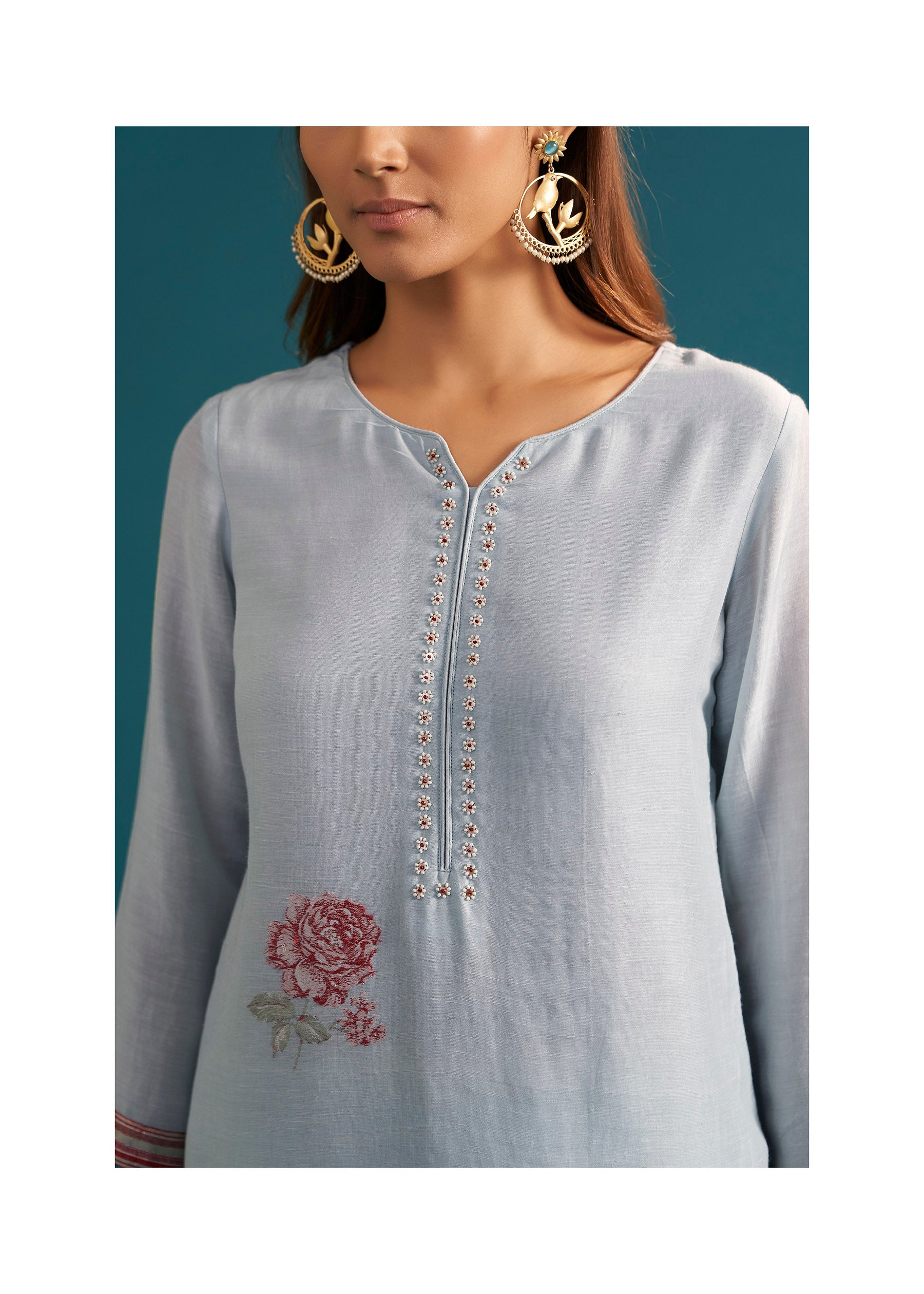 Aquella Floral Linen Kurta Set