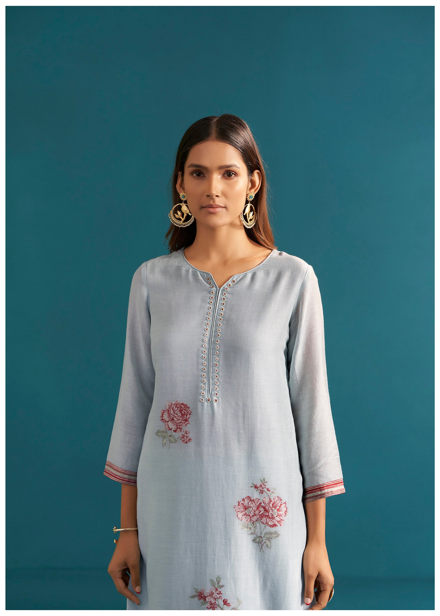 Aquella Floral Linen Kurta Set