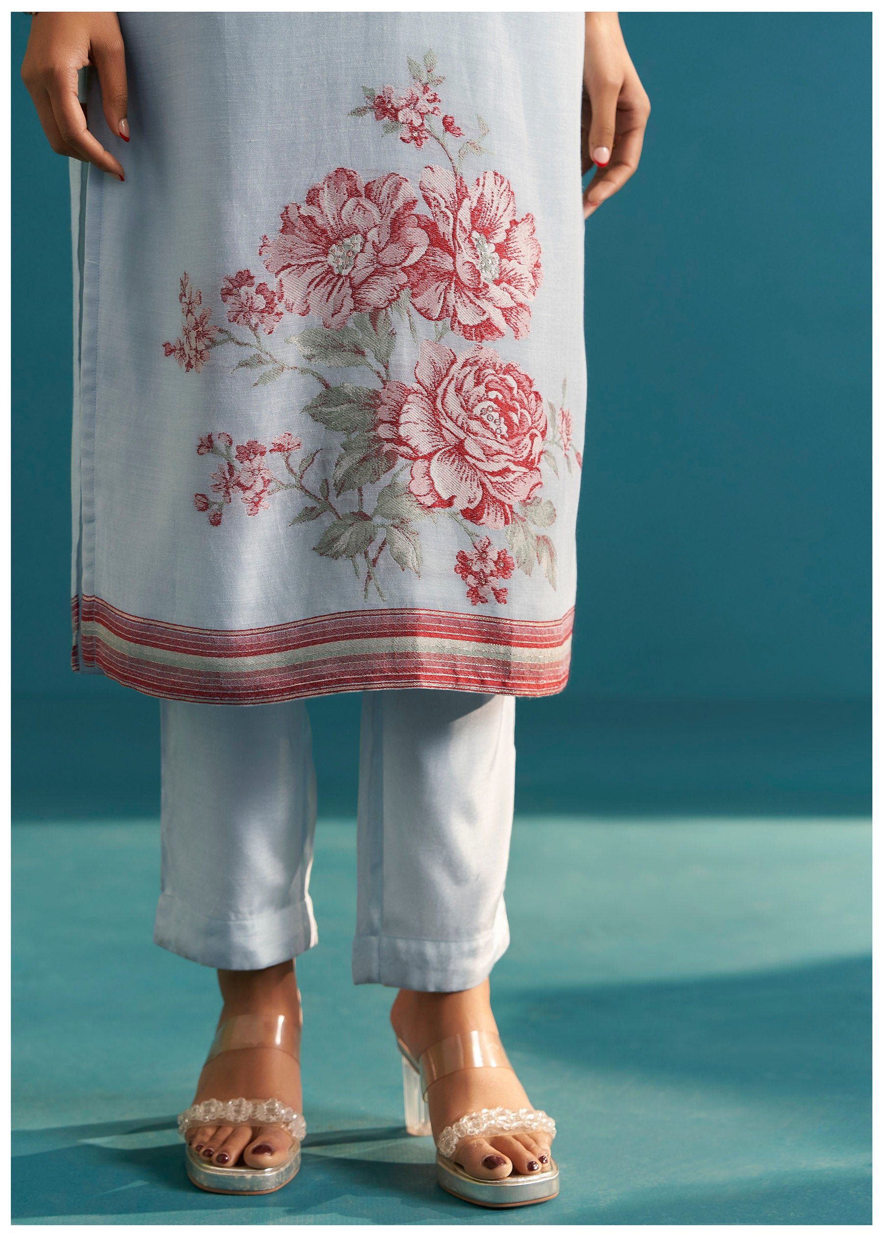 Aquella Floral Linen Kurta Set