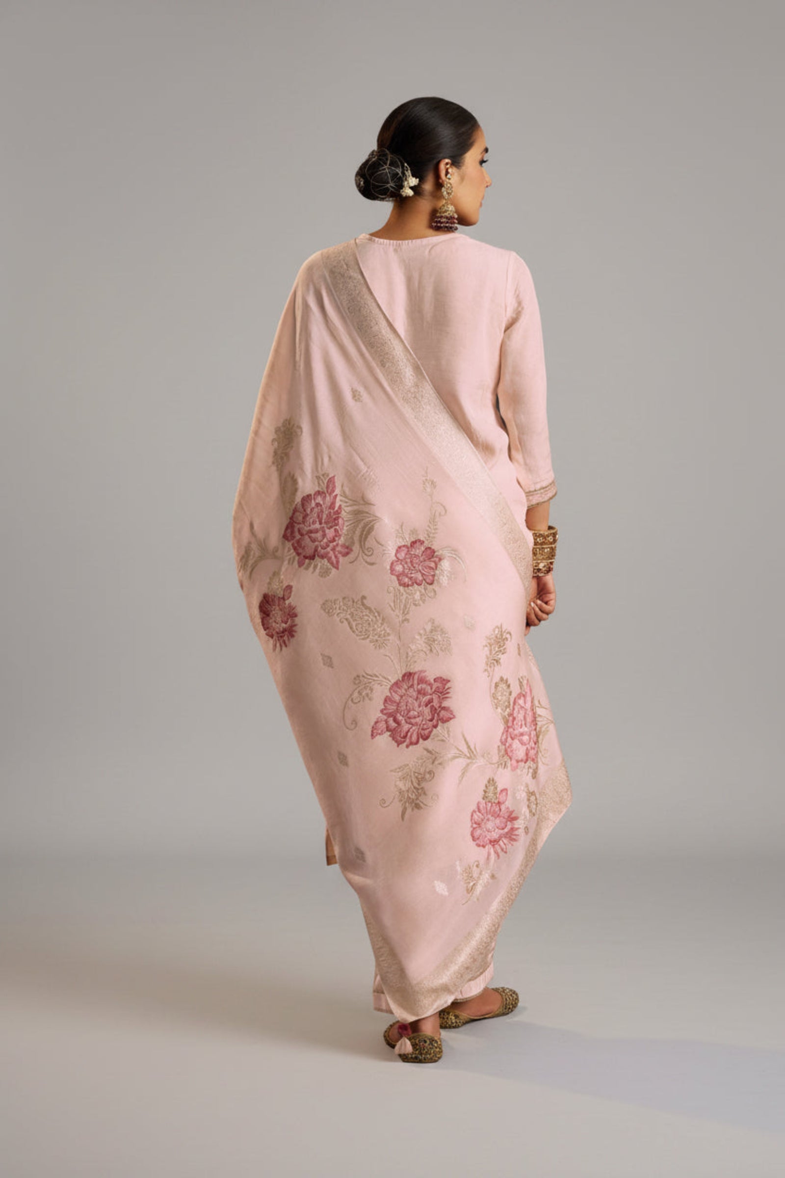 Zarelle Rosewood Pink Jacquard Embroidered Linen Kurta Set