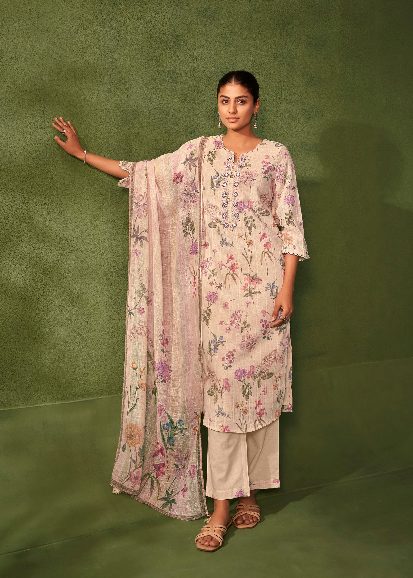 Vesper Digital Print Embroidered Linen Kurta Set