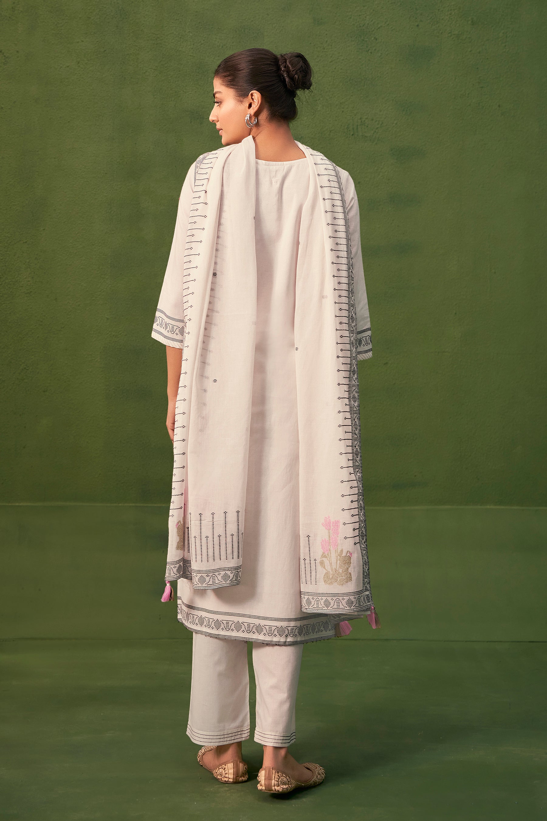 Emberlyn Cream Jacquard Cotton Kurta Set