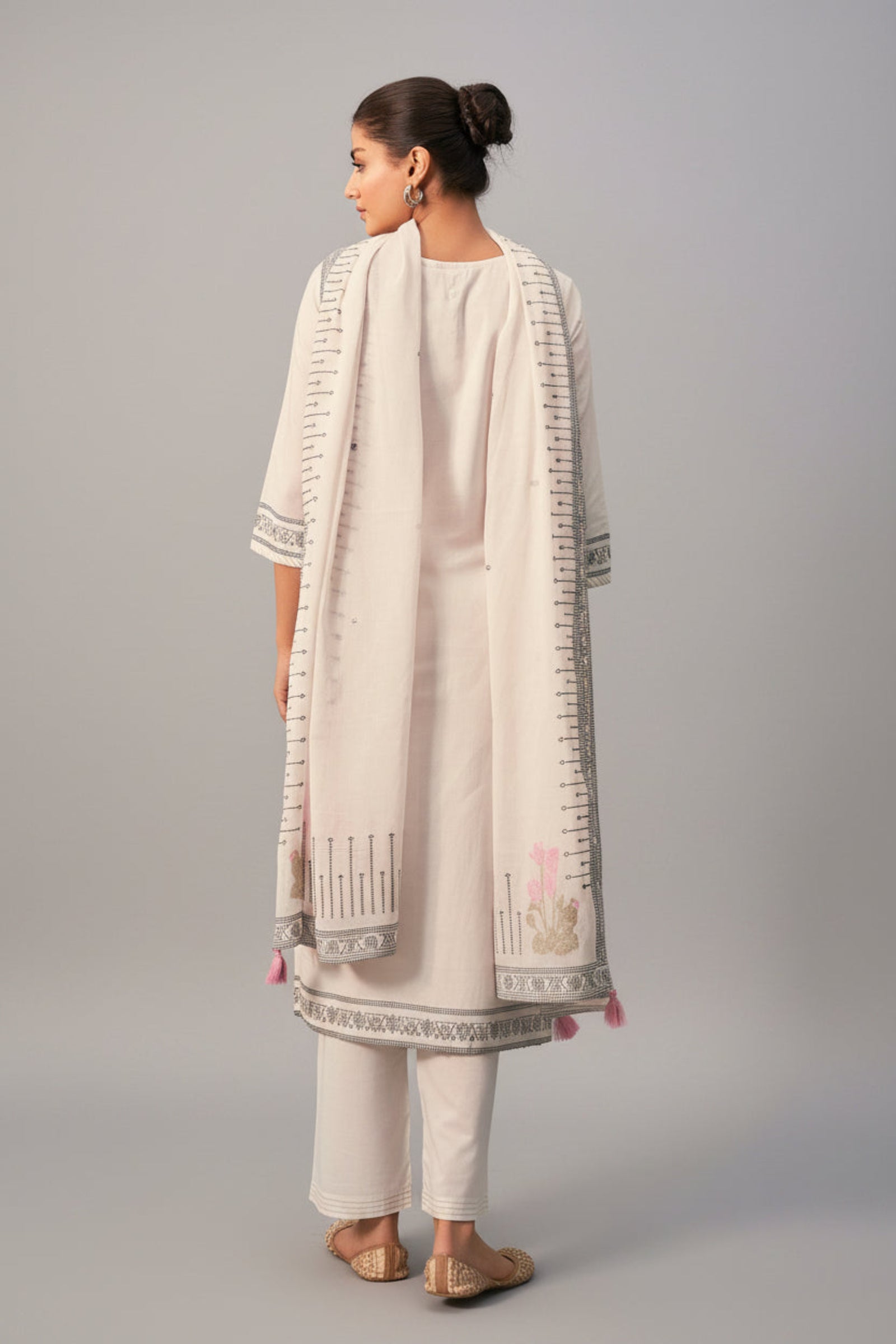 Emberlyn Cream Jacquard Cotton Kurta Set