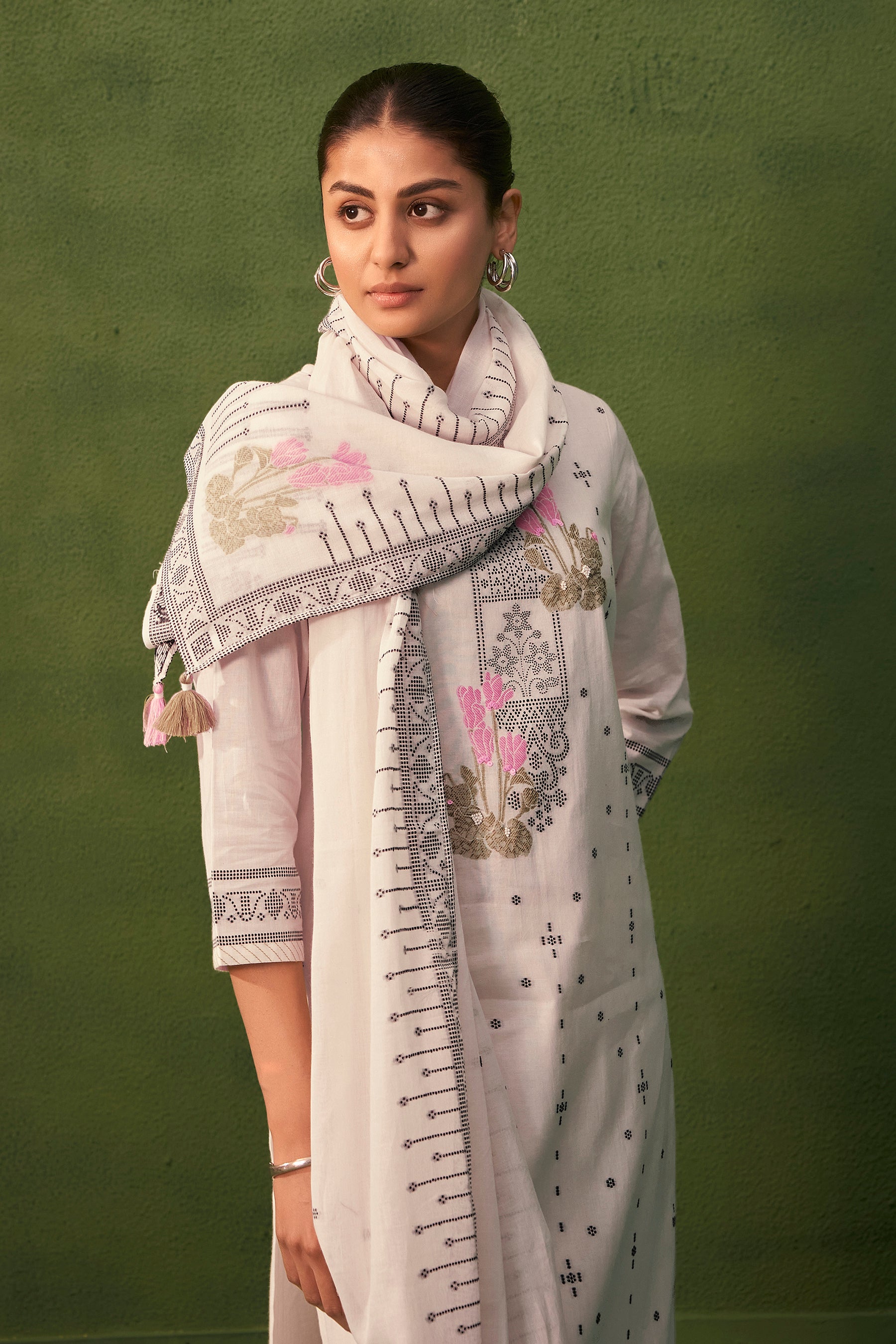 Emberlyn Cream Jacquard Cotton Kurta Set