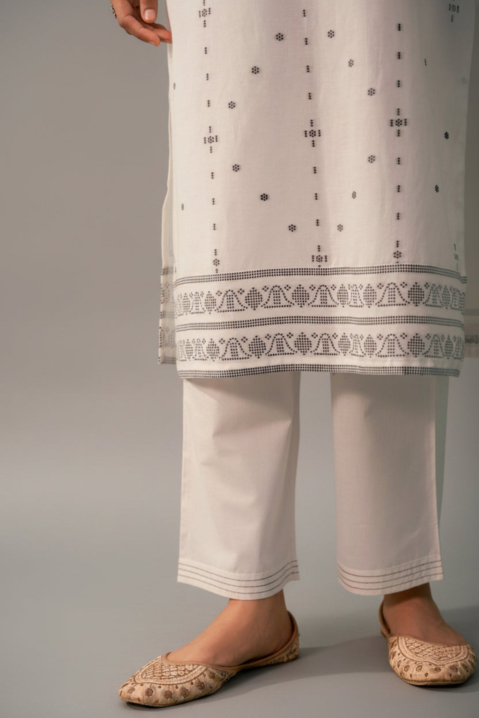 Emberlyn Cream Jacquard Cotton Kurta Set