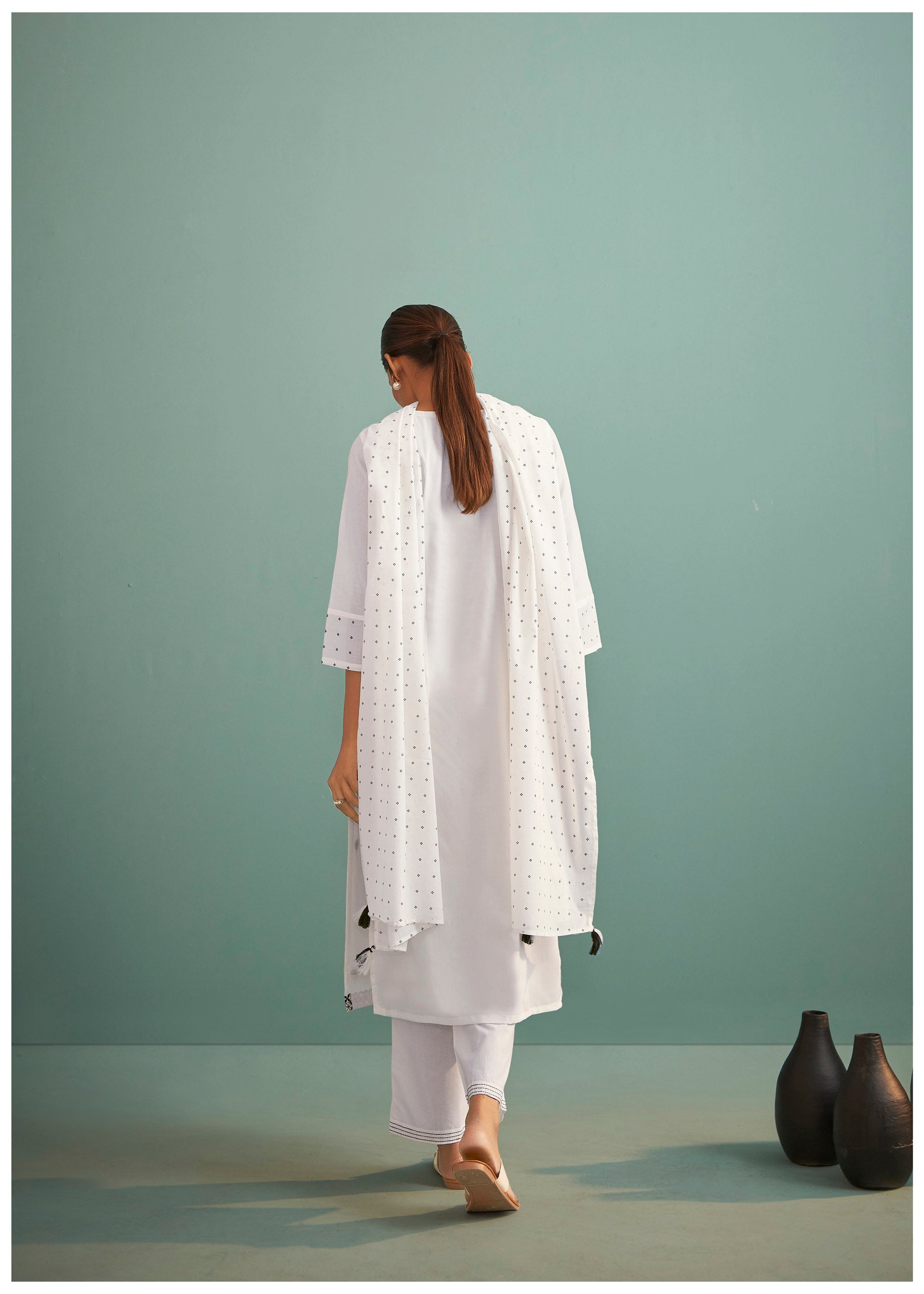 Corliss Cream Chikankari Embroidered Cotton Kurta Set