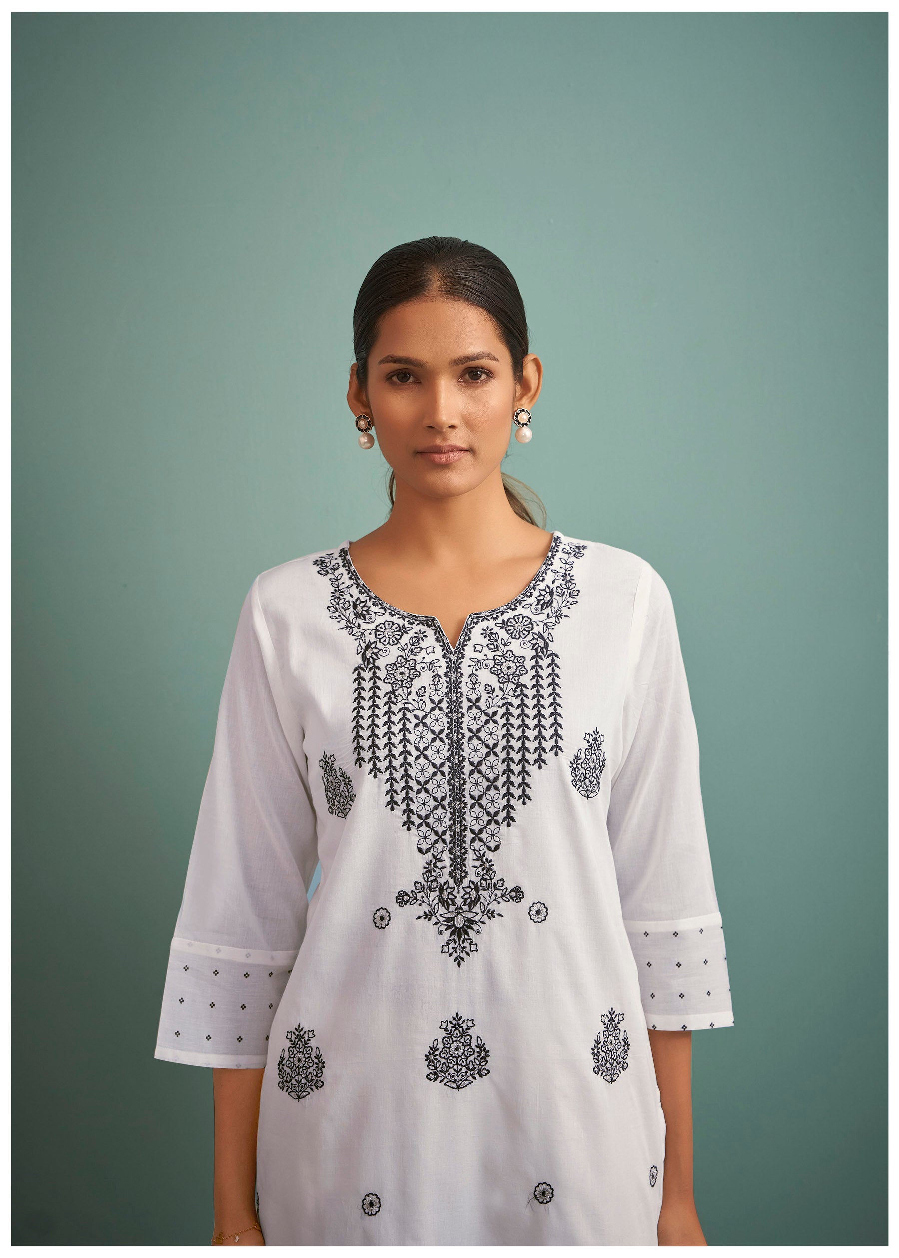 Corliss Cream Chikankari Embroidered Cotton Kurta Set