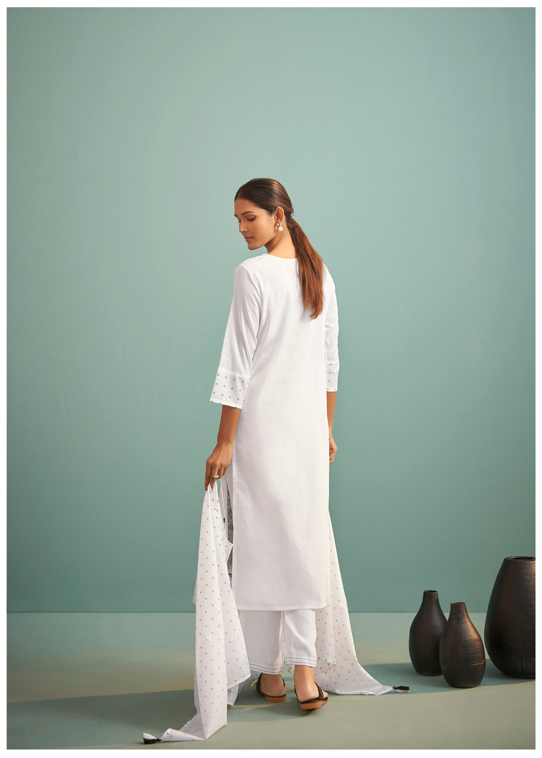 Delvina Cream Chikankari Embroidered Cotton Kurta Set