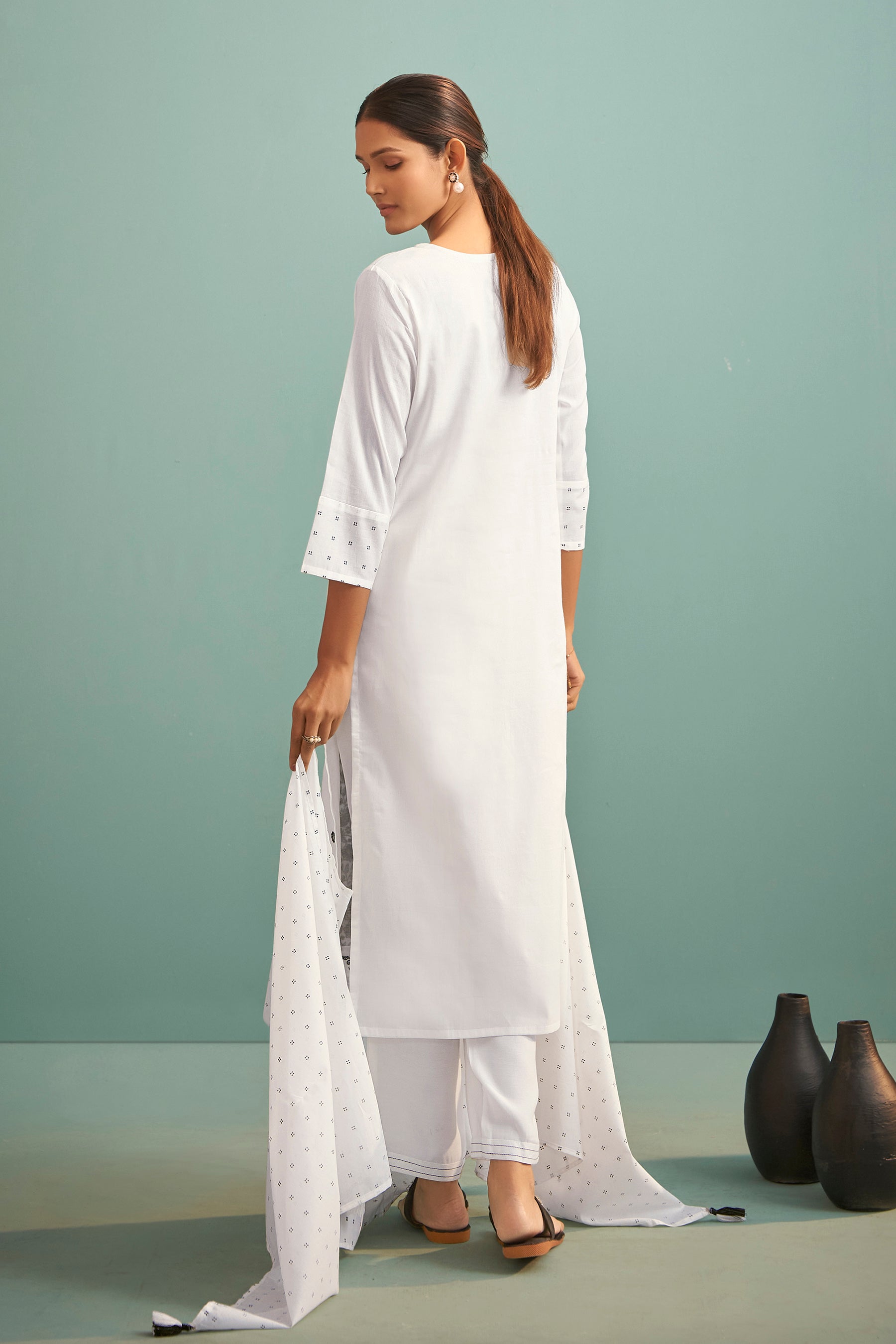 Delvina Cream Chikankari Embroidered Cotton Kurta Set