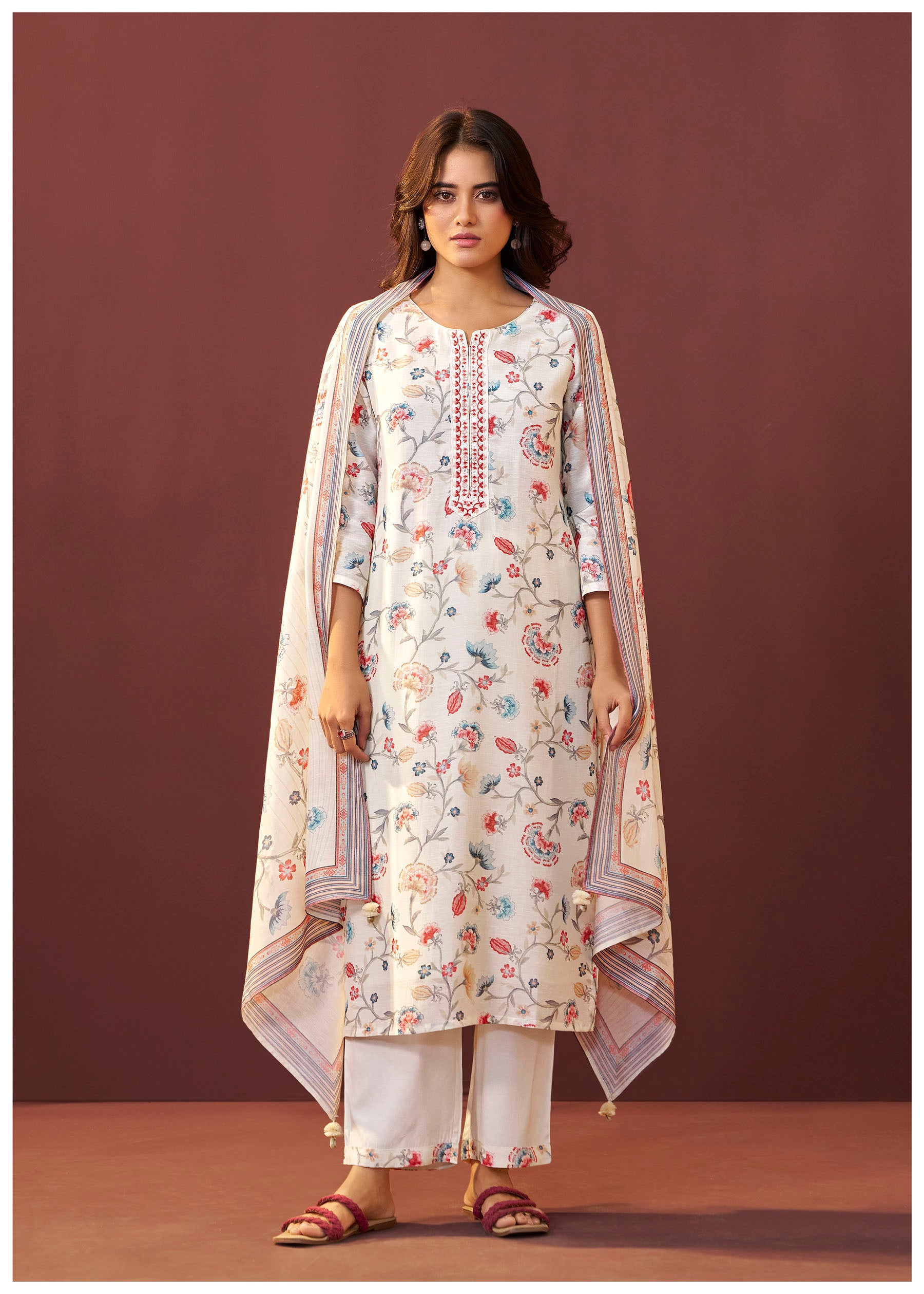 Ivoria Cream Embroidered Linen Kurta Set