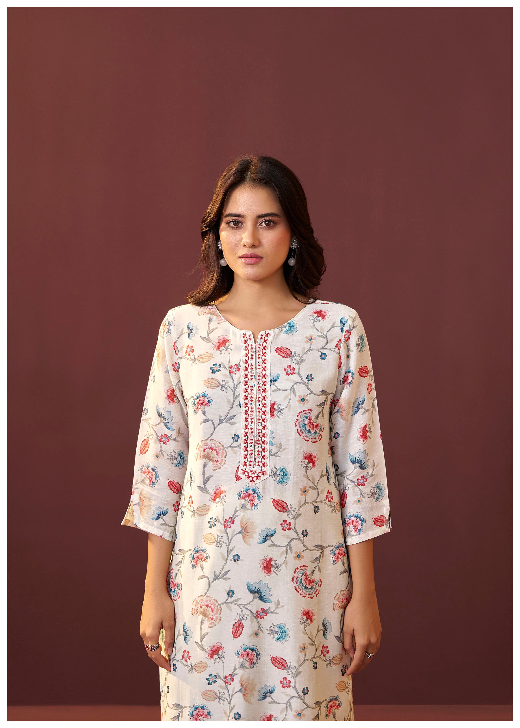 Ivoria Cream Embroidered Linen Kurta Set