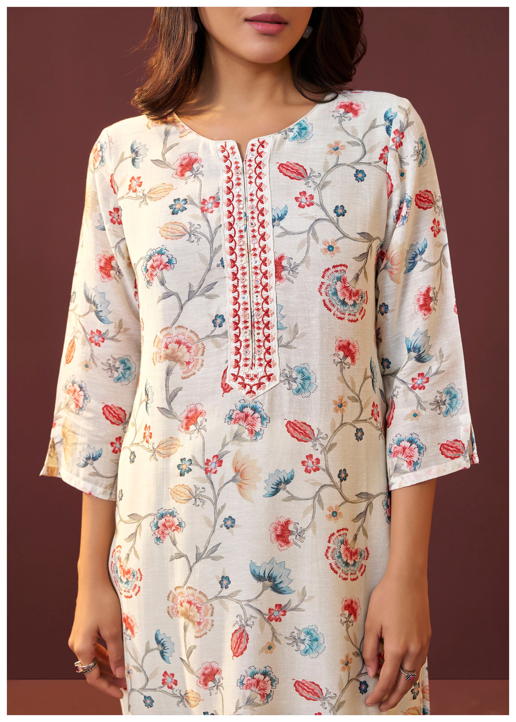 Ivoria Cream Embroidered Linen Kurta Set