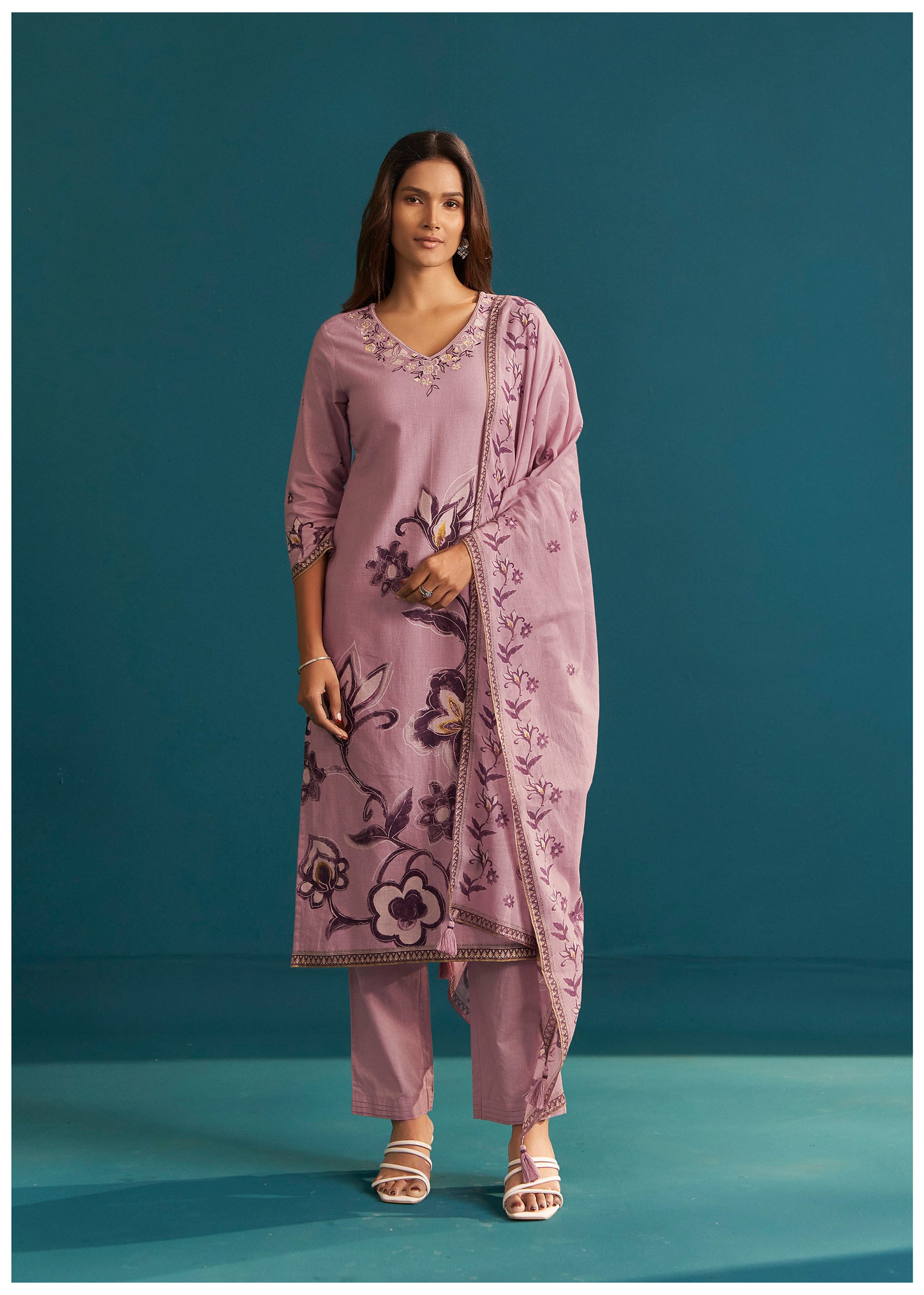 Carnelian Pink Digital Print Linen Kurta Set
