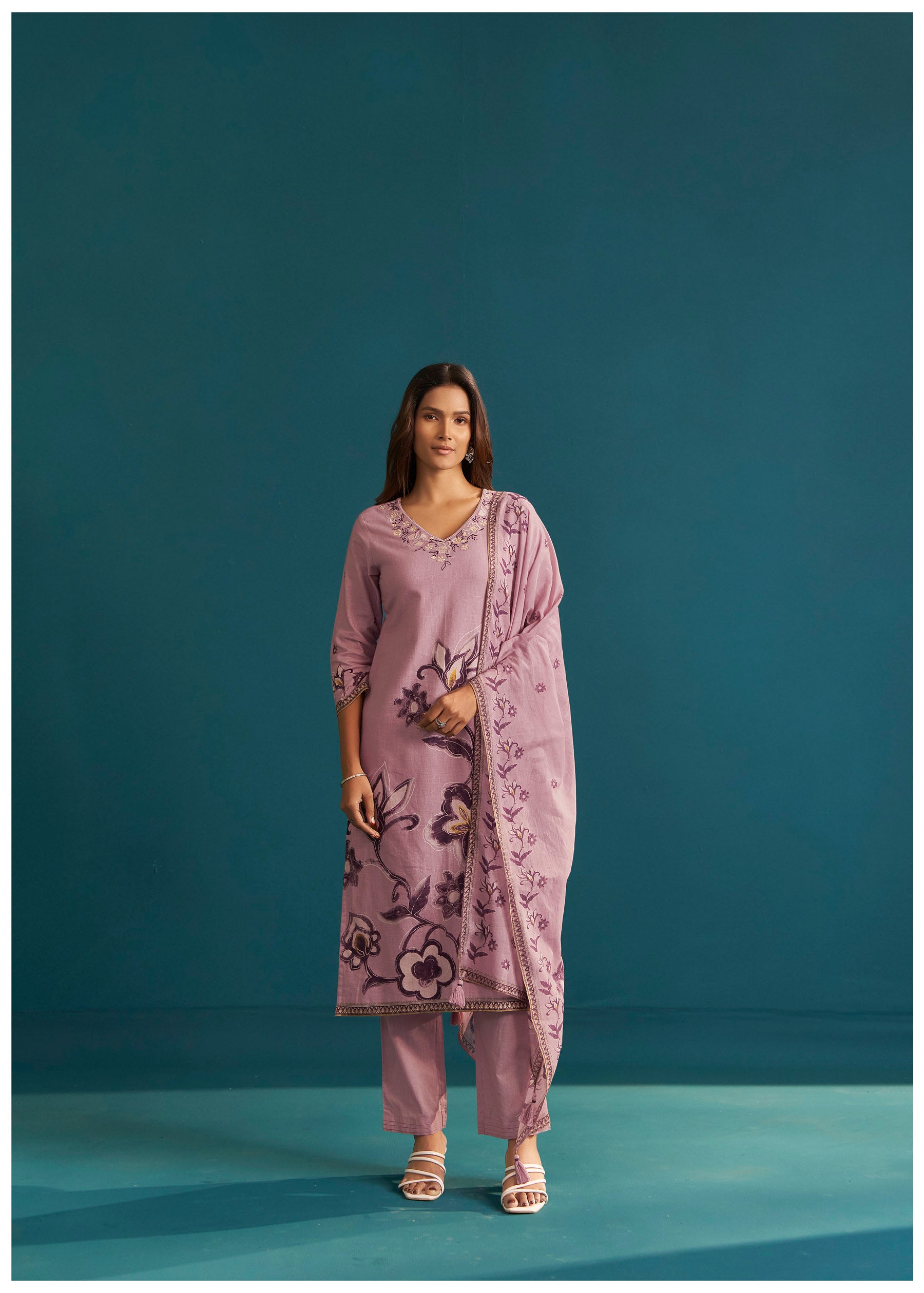 Carnelian Pink Digital Print Linen Kurta Set