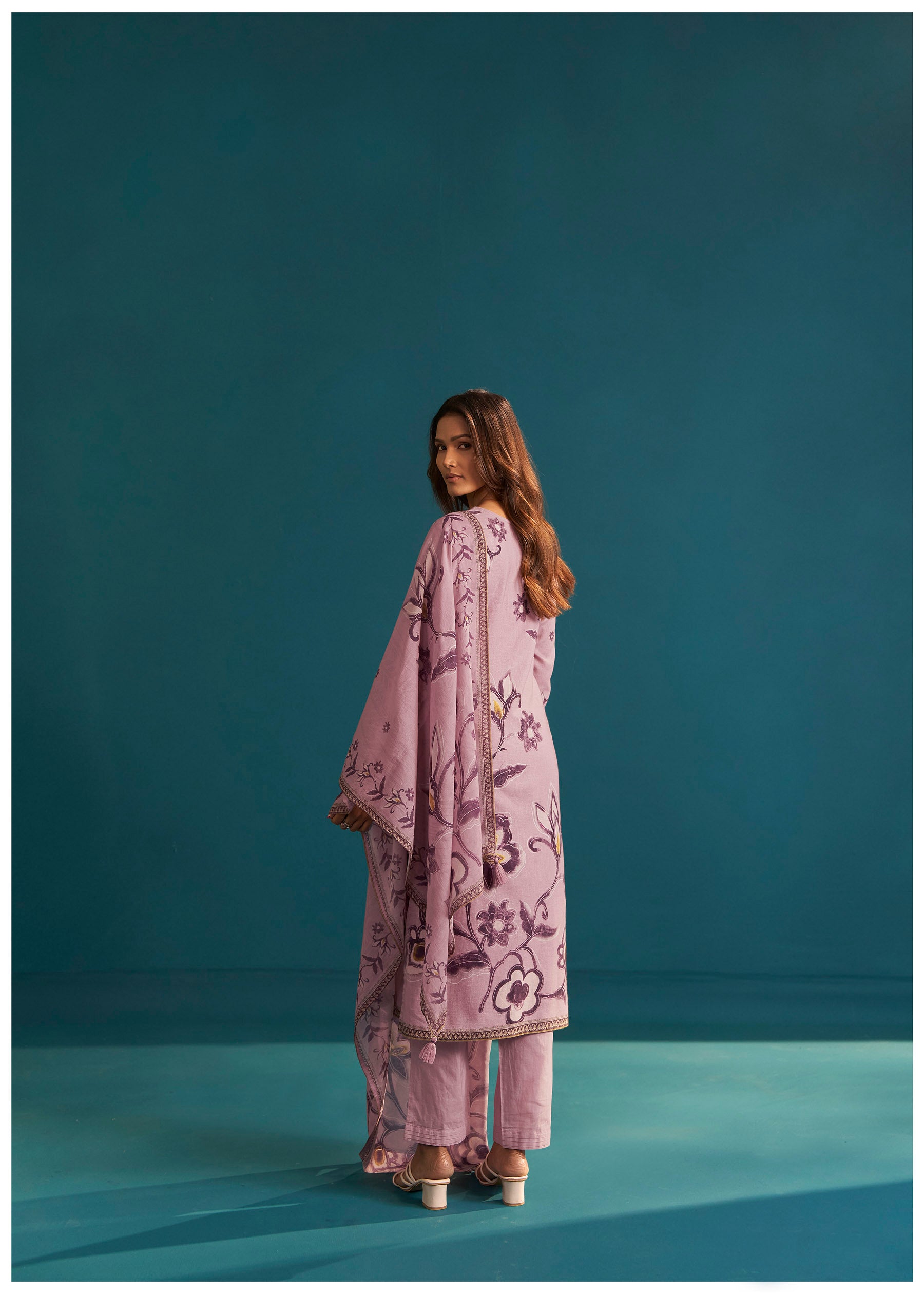 Carnelian Pink Digital Print Linen Kurta Set
