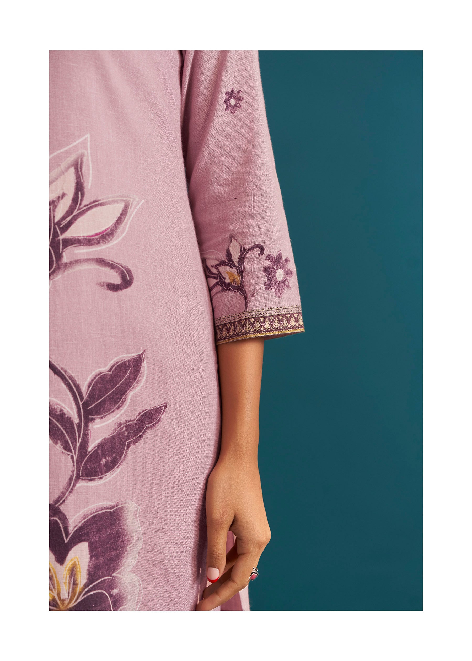 Carnelian Pink Digital Print Linen Kurta Set