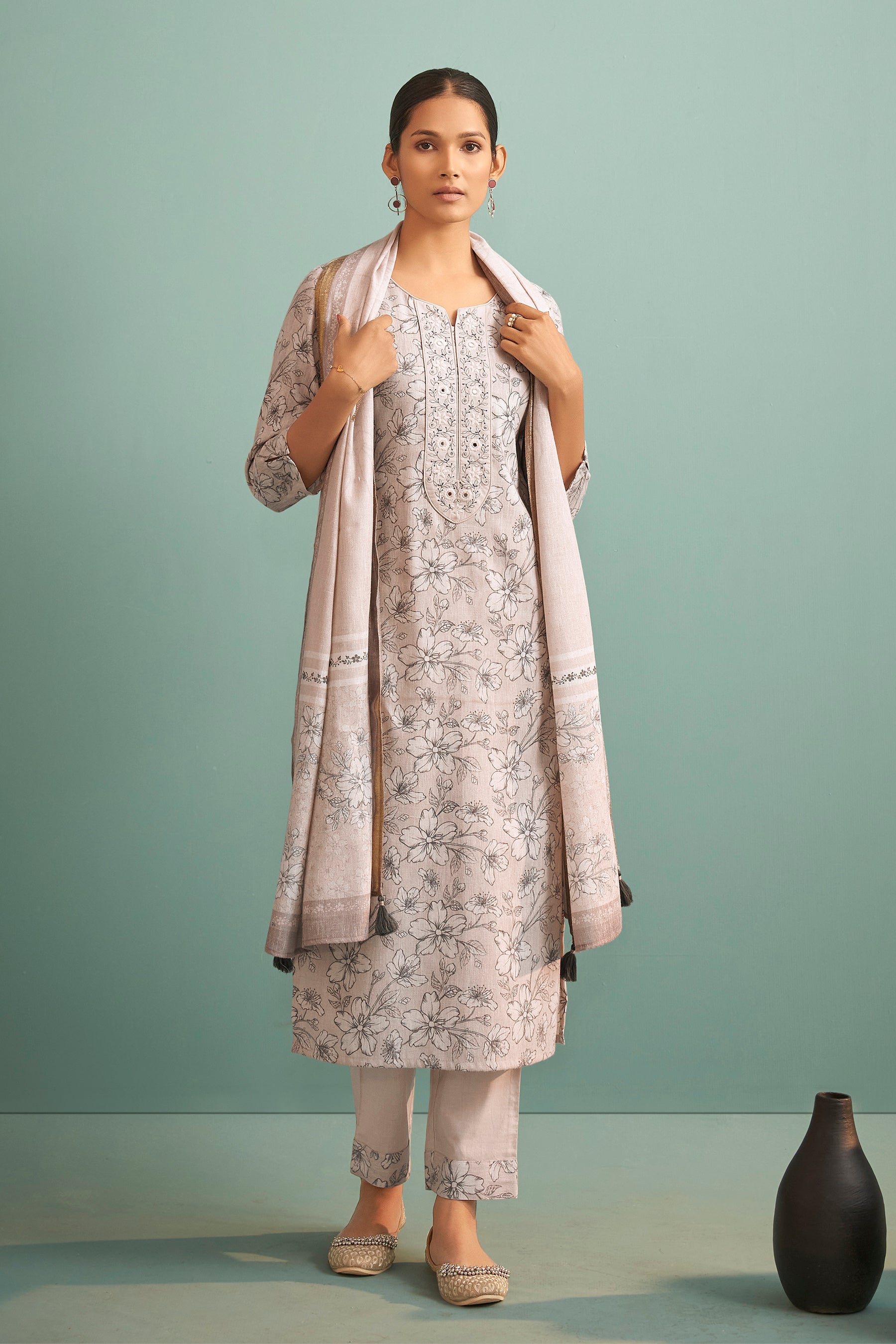 Moonveil Cream Linen Kurta Set