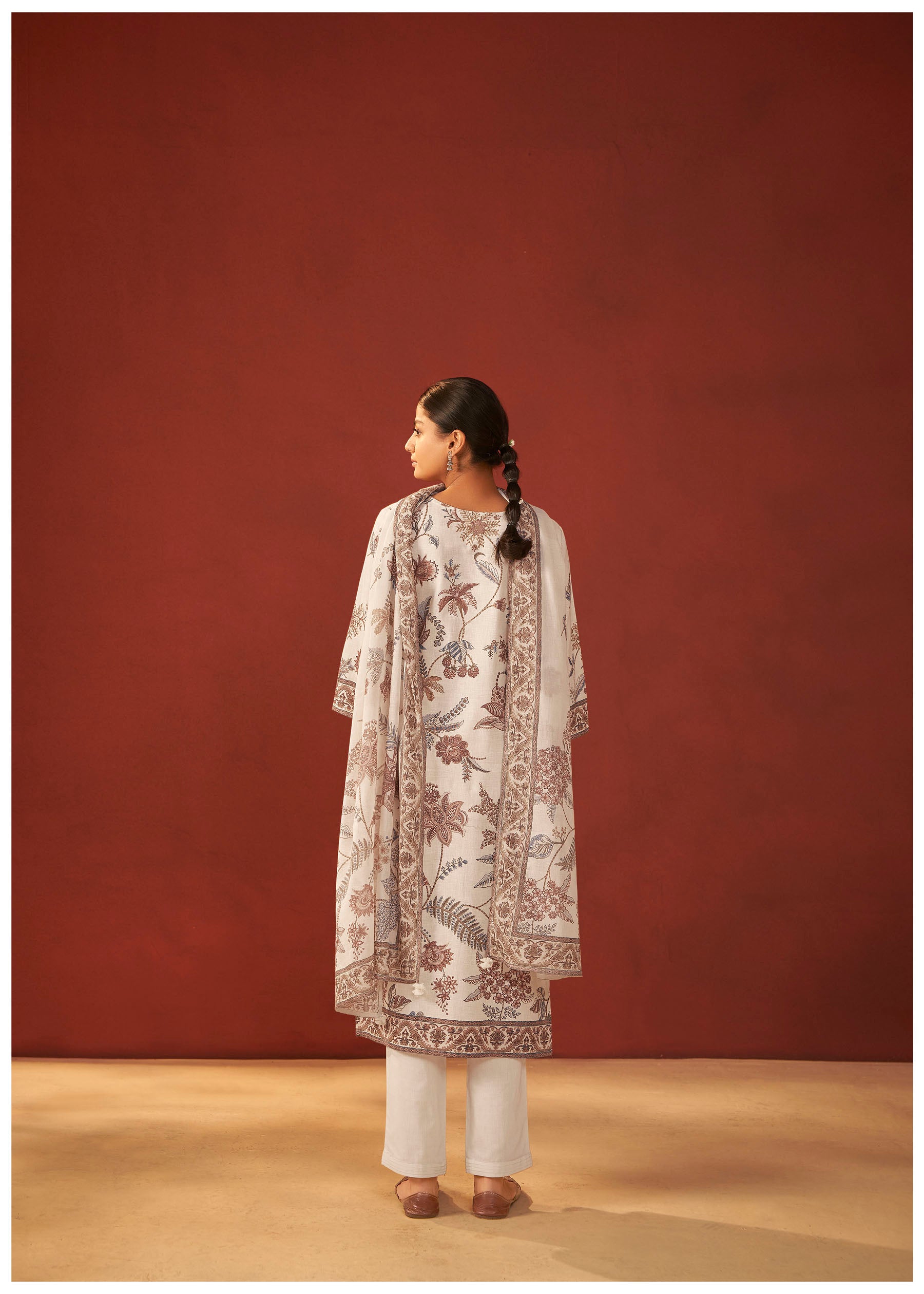 Avenza Cream Printed Linen Kurta Set